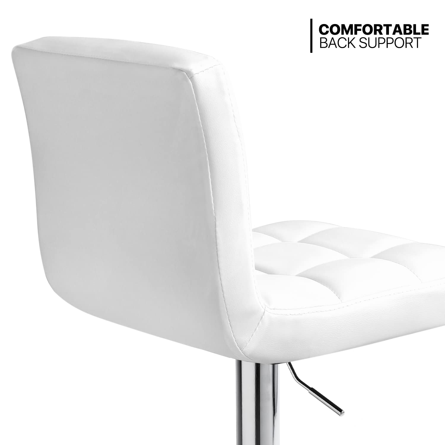 MoNiBloom Set of 2 Adjustable Swivel Bar Stools - Square PU Leather Counter Height Stools with Back Support - Perfect for Kitchen Island, Breakfast Bar & Home Pub (White)