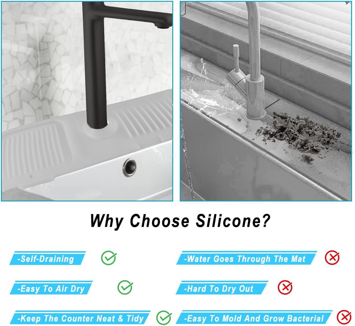 **Silicone Sink Splash Guard - Transparent Faucet Mat for Kitchen & Bathroom | Absorbent, Non-Slip Sink Accessory | Perfect for Dishwashing, Handwashing & Sponge Storage**