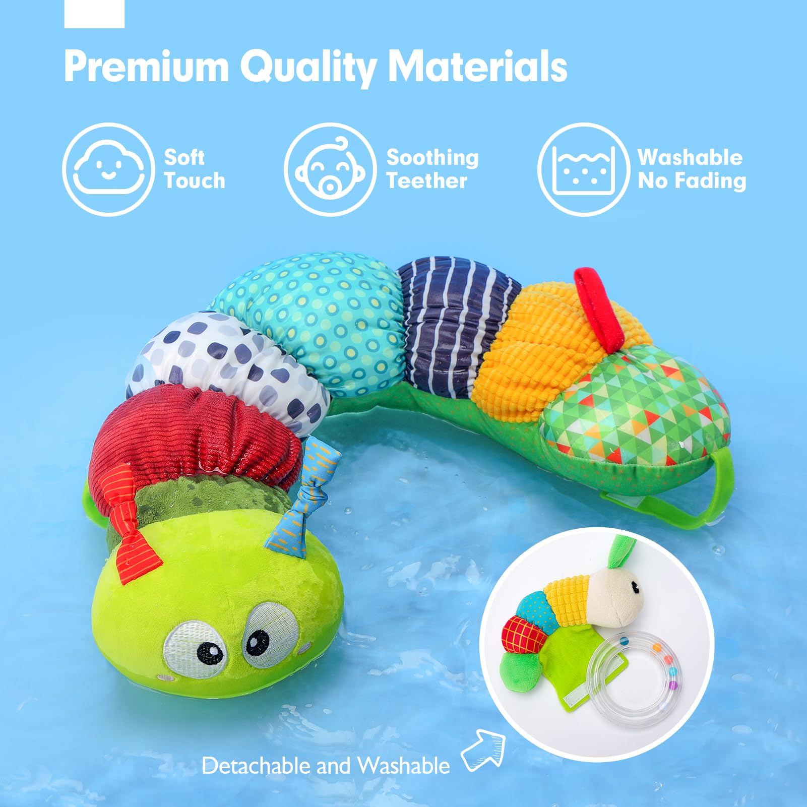 3-in-1 Caterpillar Baby Activity Playmat - Tummy Time & Seated Support Toy for Newborns 0-6 Months | Sensory Developmental Toys for Infants | Perfect Baby Shower Gift & Birthday Present for Boys & Girls | Great for Nursery Playtime & Early Learning Activities