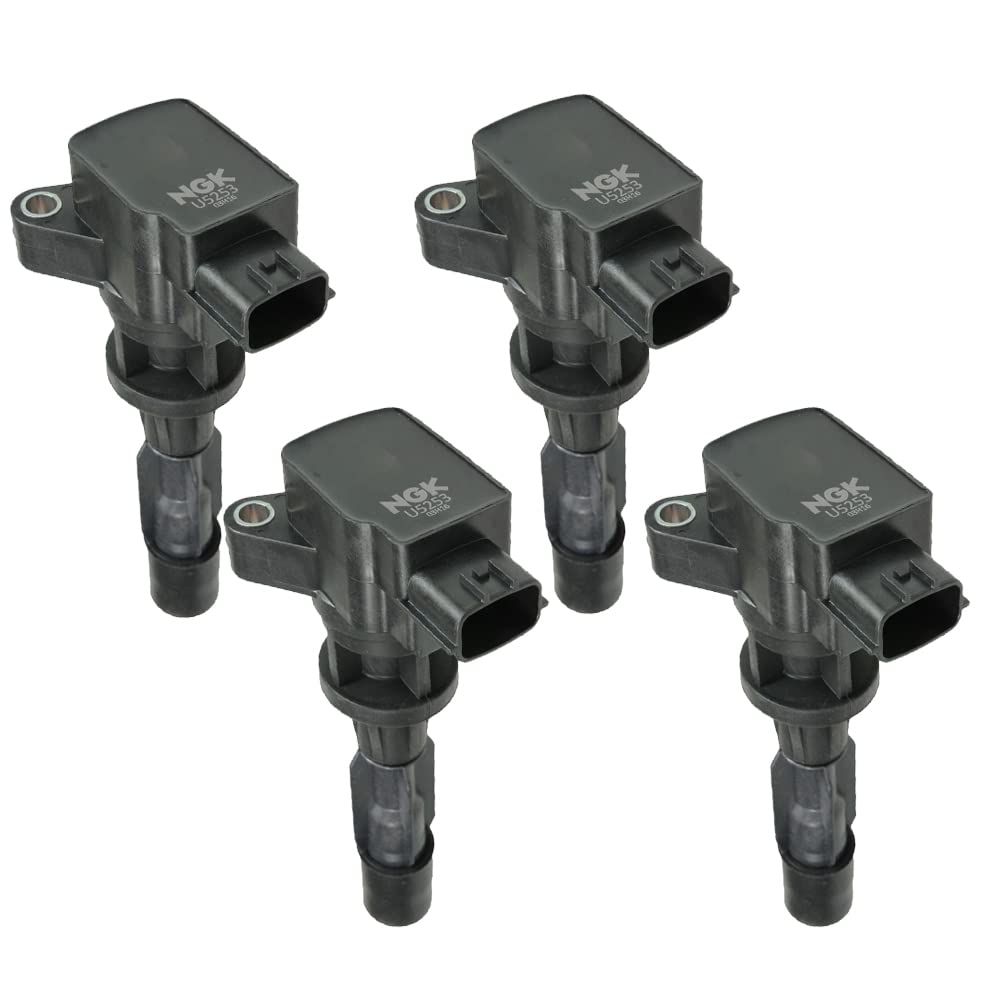 NGK Set of 4 Ignition Coils - Compatible with Mazda 3 & 5 L4 Engine | Direct Replacement for COP Distributorless System | Improve Engine Performance & Fuel Efficiency | Perfect for DIY Auto Repair & Maintenance