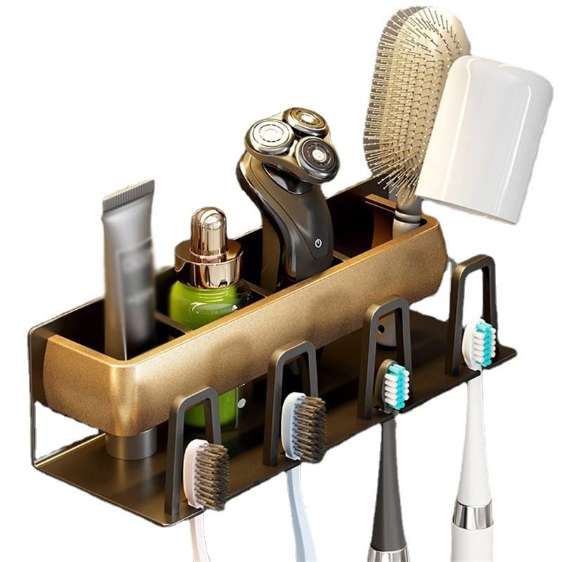 Multifunctional Wall-Mounted Toothbrush Holder - 4 Slot Bathroom Storage Rack with No Drilling Required | Perfect for Small Spaces, Dorm Rooms & Family Bathrooms (Color: A)