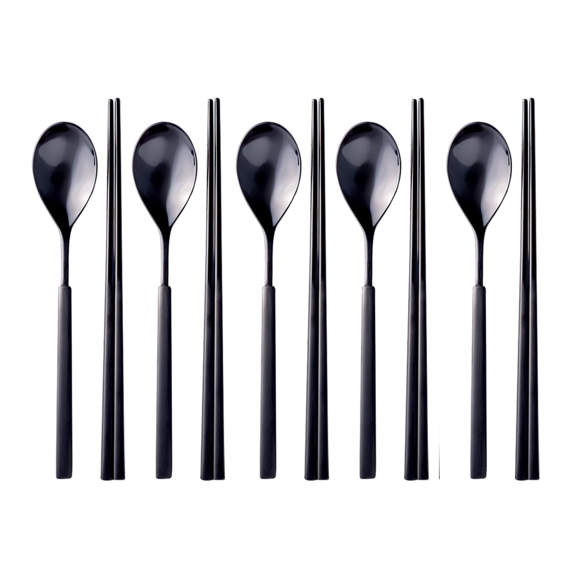 5-Piece Premium 18/10 Stainless Steel Spoon & Chopstick Set - Elegant Silverware for Dining Table, Kitchen, Party & Gifts - Korean-Made Durable Flatware for Asian Cuisine, Sushi & Home Entertaining