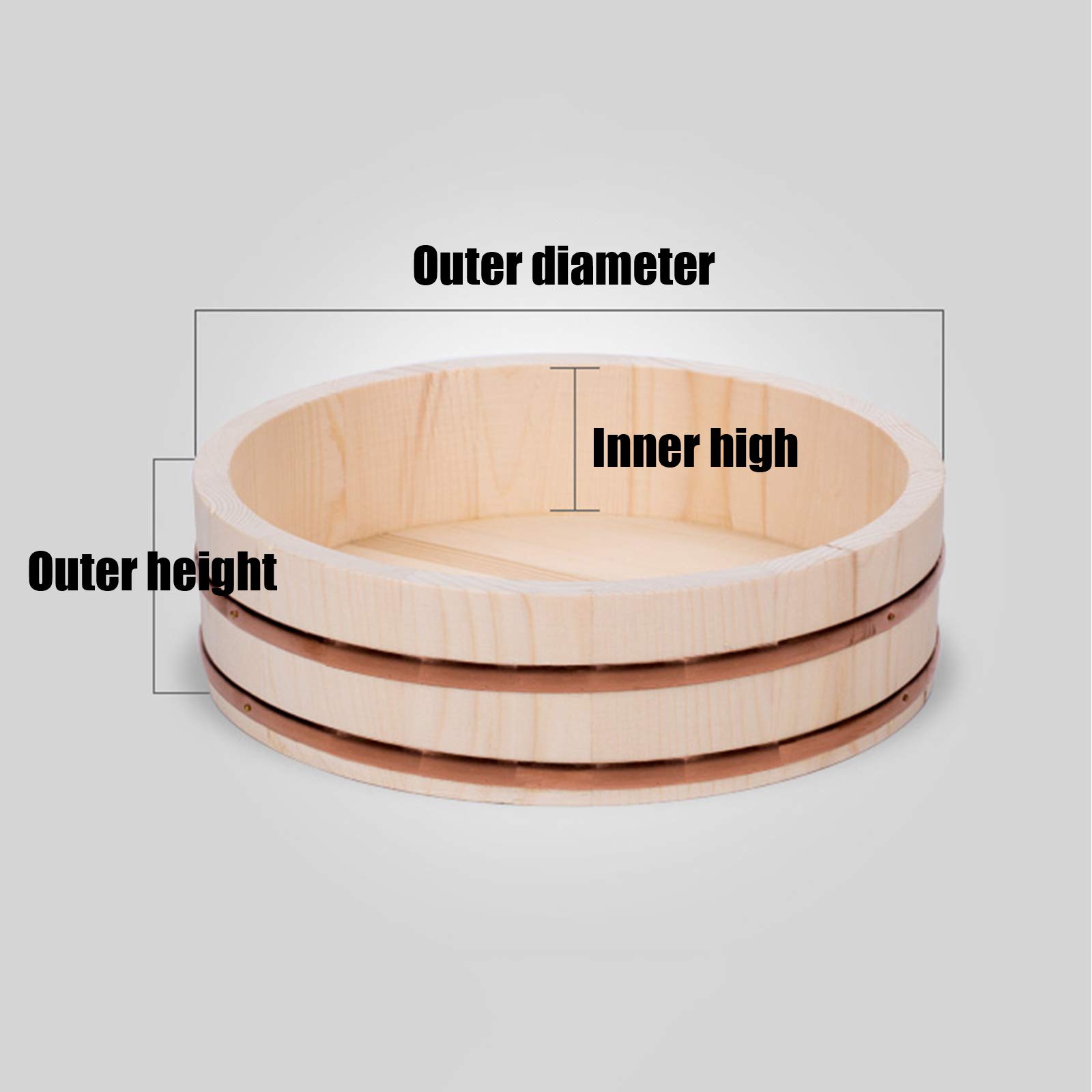 AIZYR 52x14cm Wooden Sushi Rice Mixing Tub (Hangiri) - Traditional Japanese Sushi Oke Rice Mixing Bowl for Home & Restaurant Use - Perfect for Sushi Making, Rice Seasoning & Japanese Cooking