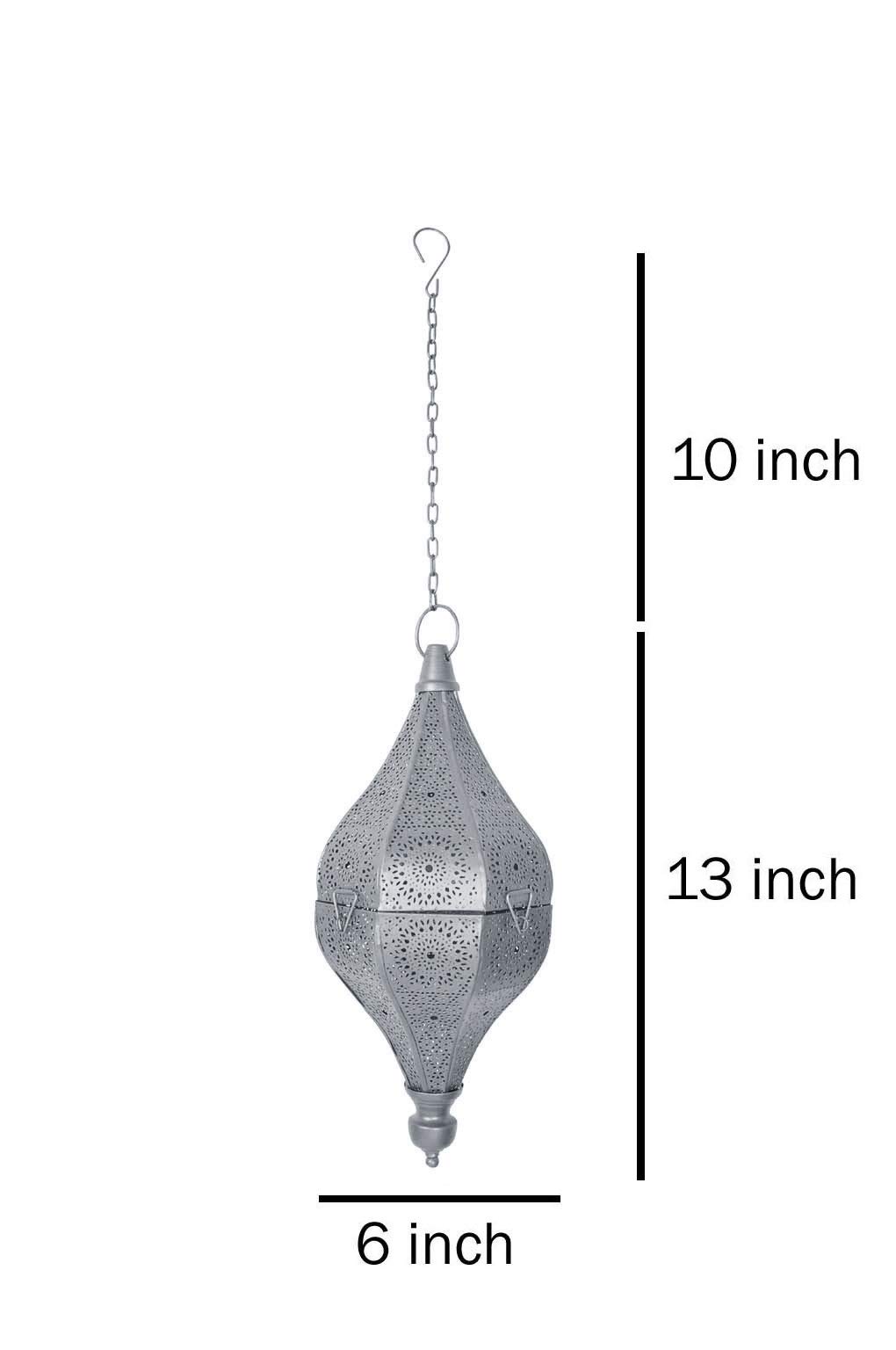 Indian Moroccan Mosaic Plug-in Chandelier - Silver Hanging Ceiling Pendant Light for Dining Room, Bedroom & Living Room Decor