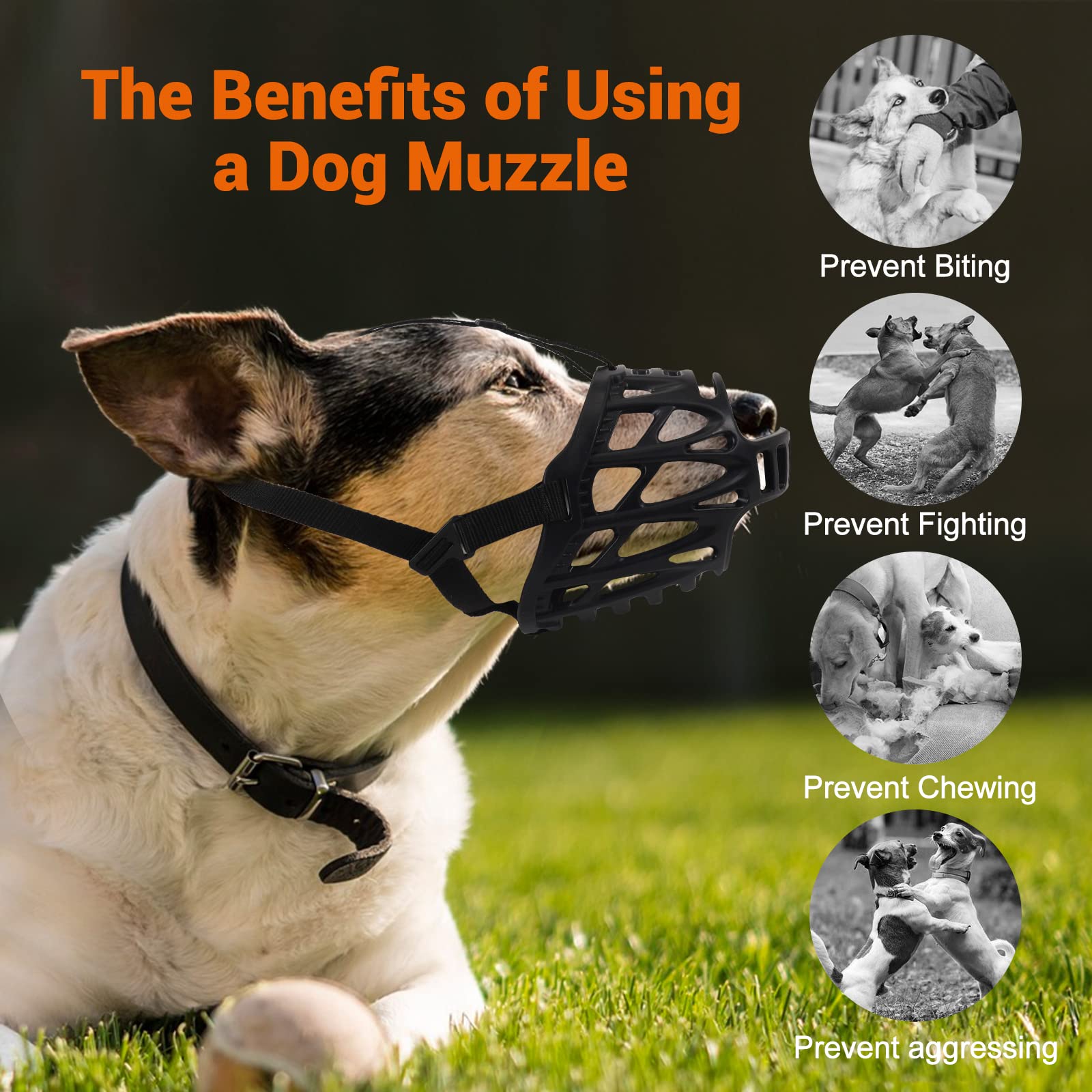 Breathable Dog Muzzle - Soft Adjustable Basket Muzzle for Small Medium Large Dogs - Comfortable Bite Proof Muzzle Allows Drinking & Panting - Prevents Chewing Licking Biting - Perfect for Grooming, Training & Vet Visits