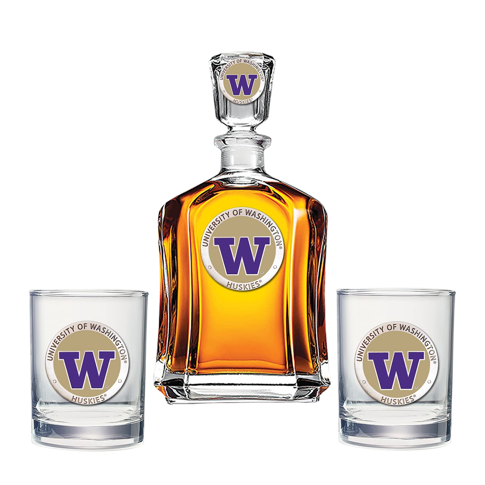 Washington Decanter with 2 Glasses Set | 24oz Elegant Pewter Liquor Pourer & Double Old-Fashioned Whiskey Glasses | Handcrafted Barware for Bourbon, Scotch & Wine | Perfect for Home Bars, Gifts & Entertaining