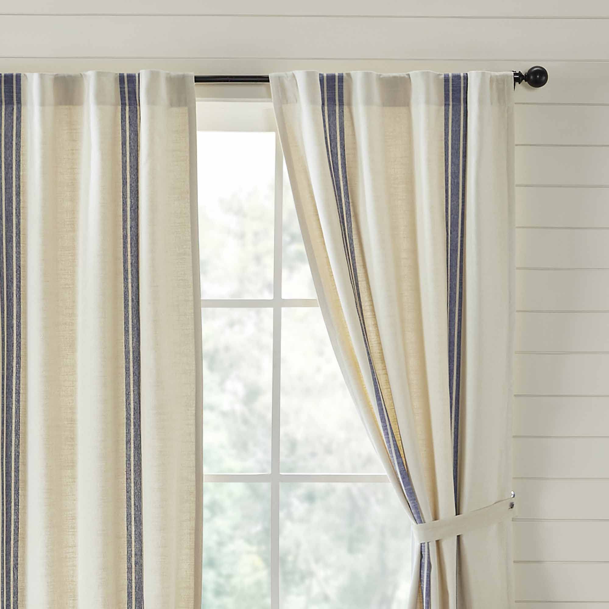 Piper Classics Blue Grain Sack Stripe 84-Inch Curtain Panels - Farmhouse Style Window Treatments for Living Room & Bedroom