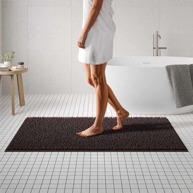 MAYSHINE Plush Shaggy Chenille Bath Mat - Ultra Soft & Super Absorbent Non-Slip Bathroom Rug | Fluffy Microfiber Bath Mat for Bathroom Floor, Kitchen, Living Room | 59