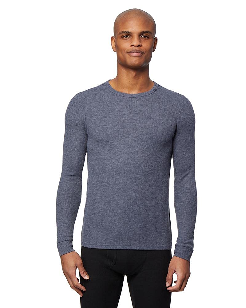32 Degrees Men's Midweight Ultra Soft Thermal Waffle Baselayer Crew Neck Long Sleeve Shirt - Warm Winter Layering for Outdoor Activities & Cold Weather