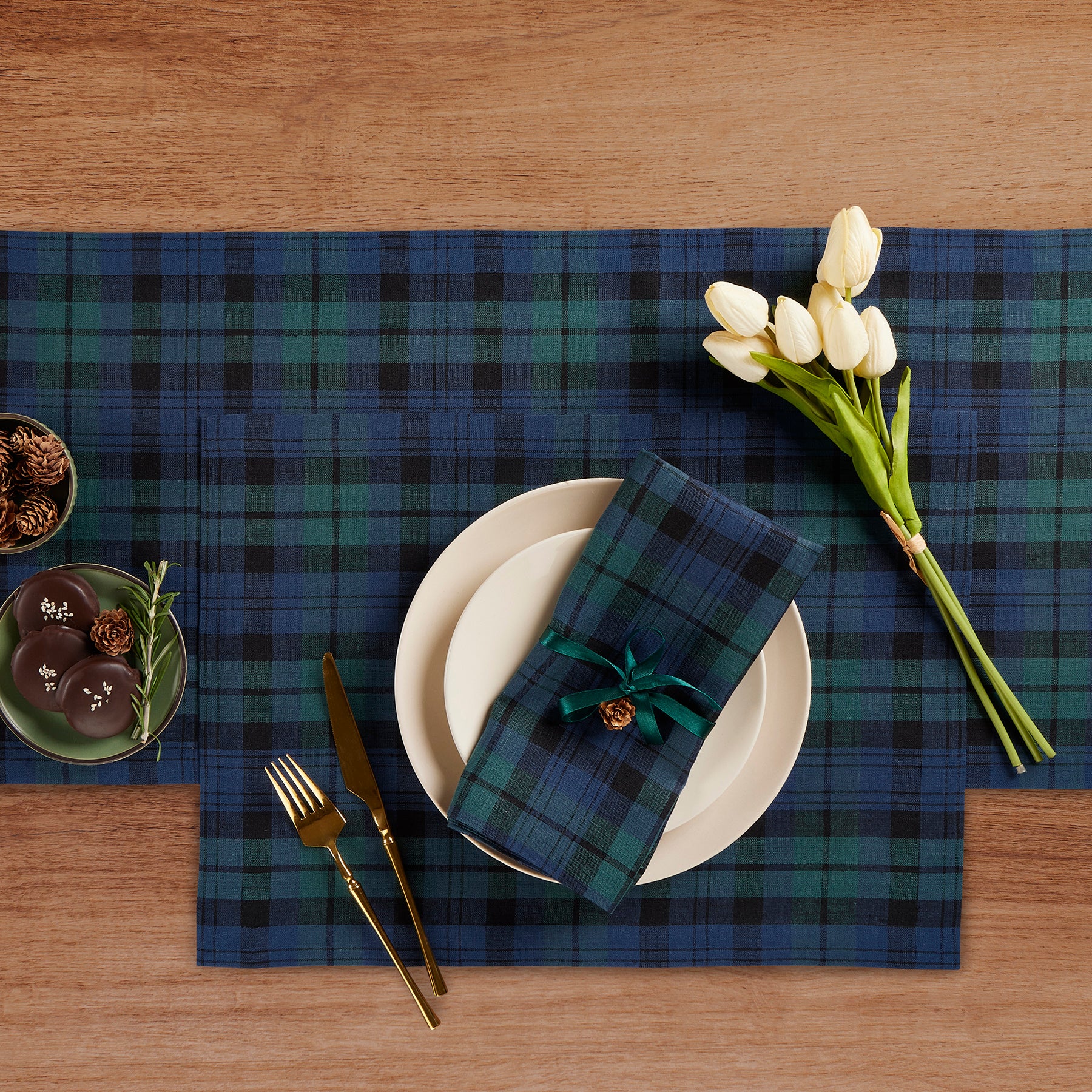 Premium Blackwatch Plaid Cotton Placemats Set of 4 - Waterproof & Heat Resistant Dining Table Mats for Christmas, Thanksgiving & Holiday Decor