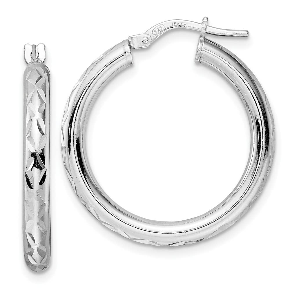 Sterling Silver Diamond Cut Hoop Earrings for Women - 1.11 Inch Polished Dangle Hoops - Hypoallergenic Fashion Jewelry - Perfect for Parties, Weddings & Everyday Wear
