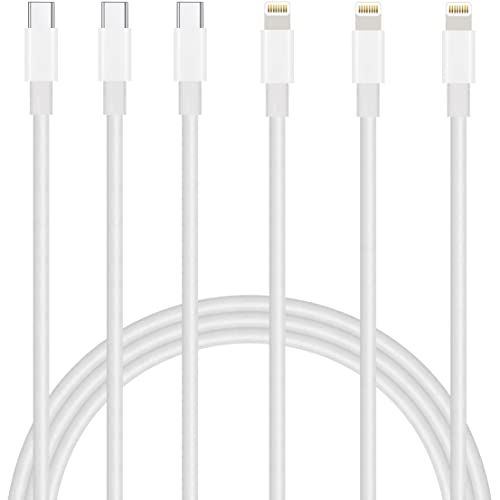 6FT 3-Pack MFi Certified USB-C to Lightning Cable - Fast Charging Cord for iPhone 14/13/12/11 Pro/X/XR/XS/8/7/6s/5s, iPad & iPod - Perfect for Home, Office & Travel Charging