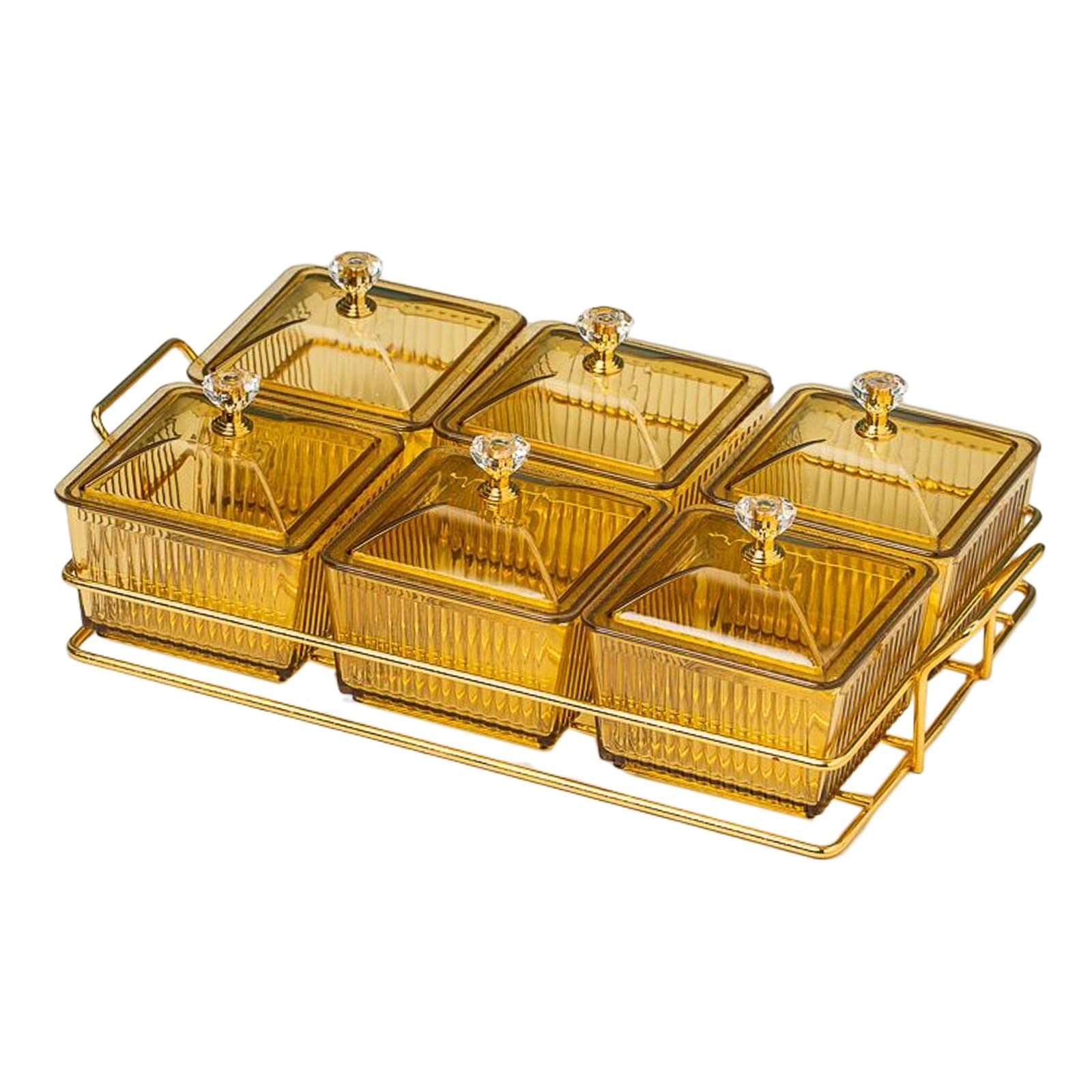 Gazechimp 6-Bowl Multifunctional Serving Platter with Lids - Snack Tray for Fruits, Desserts & Party Food - Golden Clear Lids - Perfect for Home Entertaining & Kitchen Organization