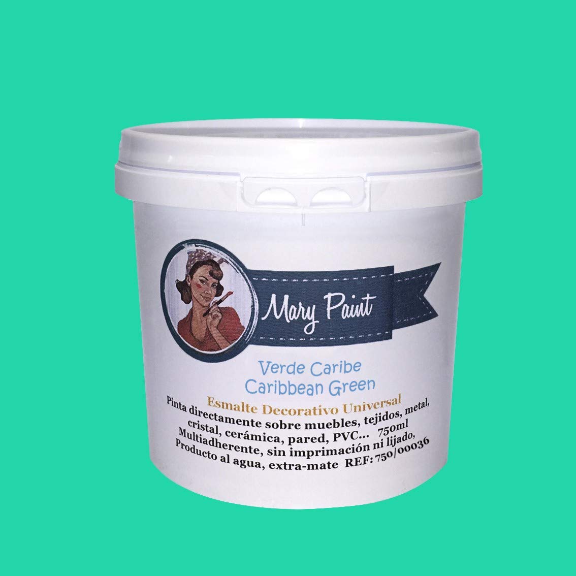 Mary Paint | Caribbean Green Chalk Effect Furniture Paint - 750ml | Perfect for DIY Home Decor, Upcycling Wooden Furniture & Craft Projects