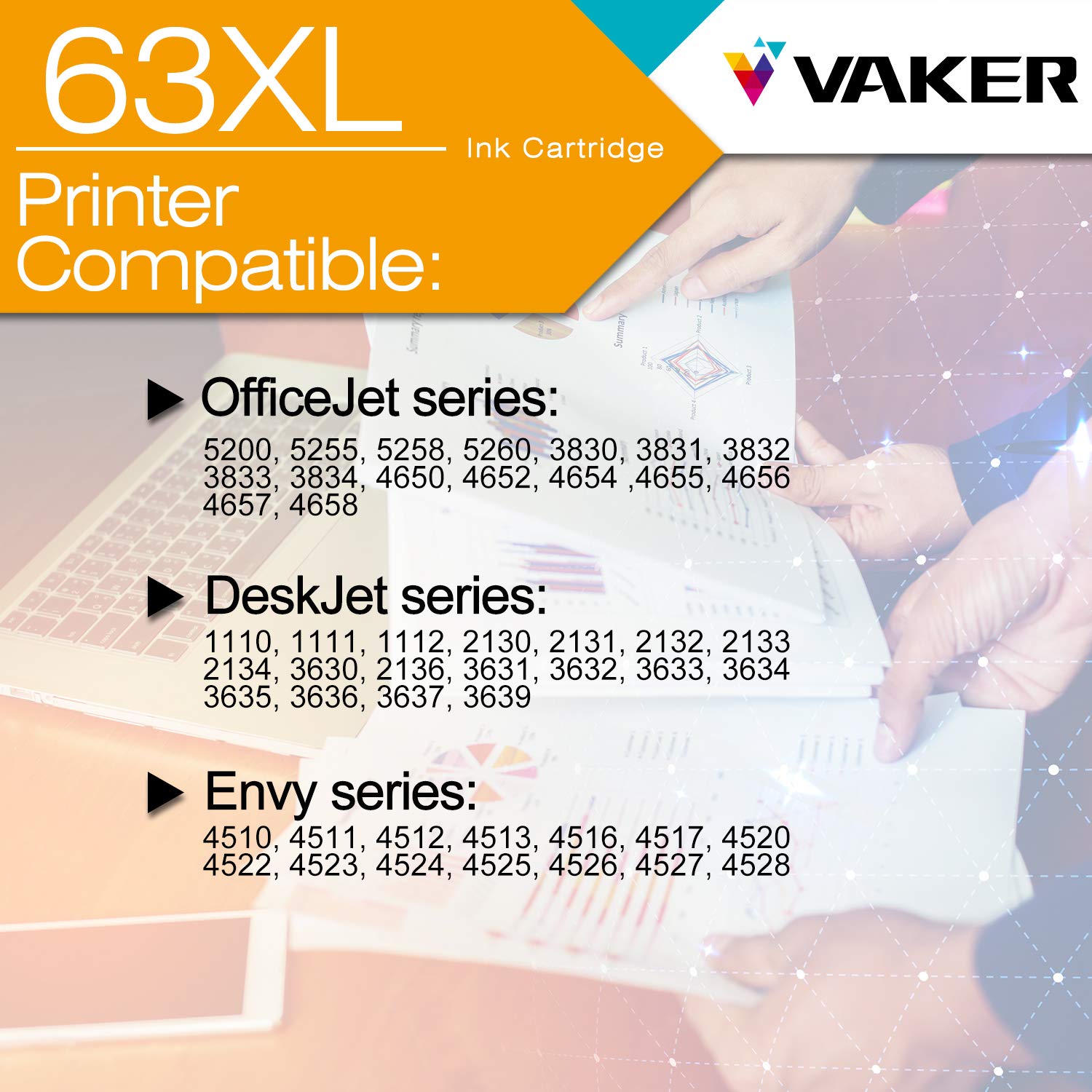 VAKER Remanufactured HP 63 & 63XL Ink Cartridge Combo Pack (2 Black) - Compatible with OfficeJet 3830/5255/5258/5200/4650/4655, Envy 4520/4510, DeskJet 3631/3632/3634/3639 Printers - Perfect for Home Office Printing & School Projects