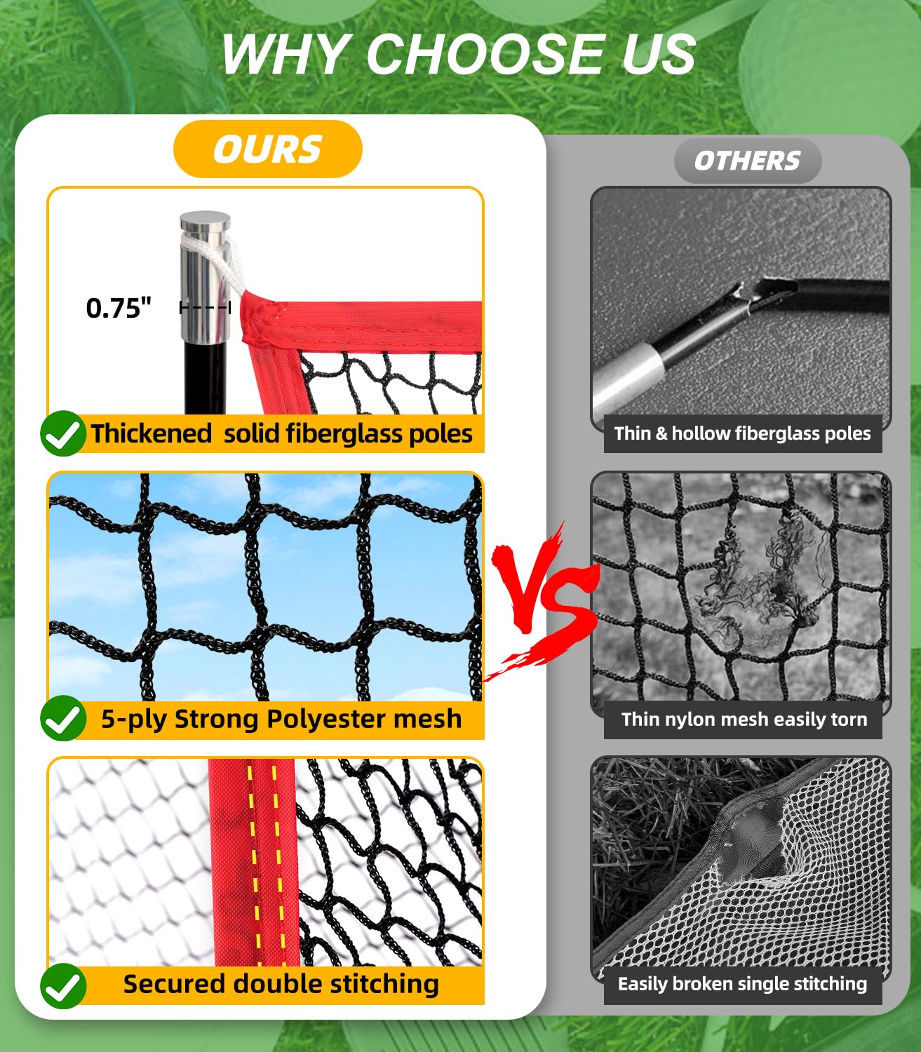 BAGAIL 10x7ft Heavy Duty Golf Practice Net with Tri-Turf Mat & Carry Bag - Portable Golf Training Aid for Driving, Chipping & Hitting - Perfect for Backyard, Outdoor & Indoor Use (G9 Max)