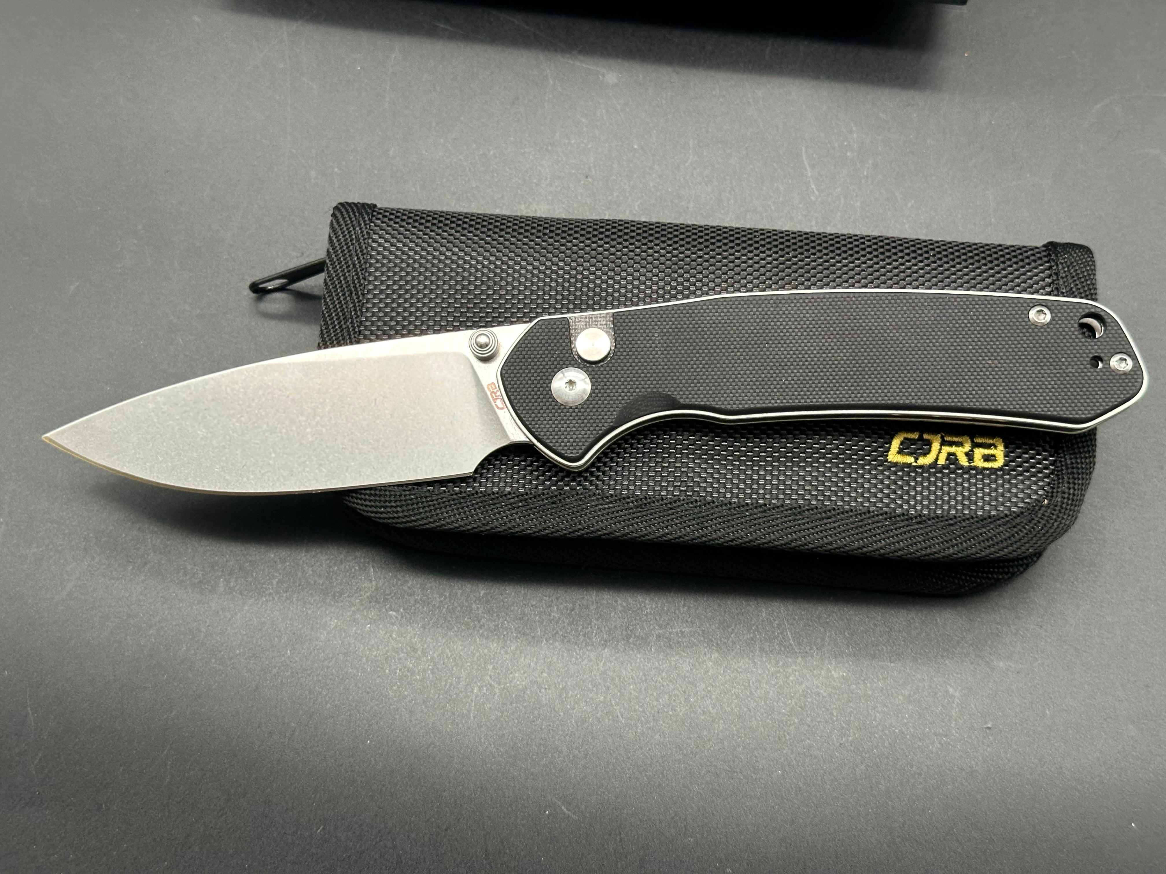 CJRB Pyrite Large Button Lock Folding Knife - Black G10 Handle - EDC Pocket Knife for Camping, Hiking & Everyday Carry