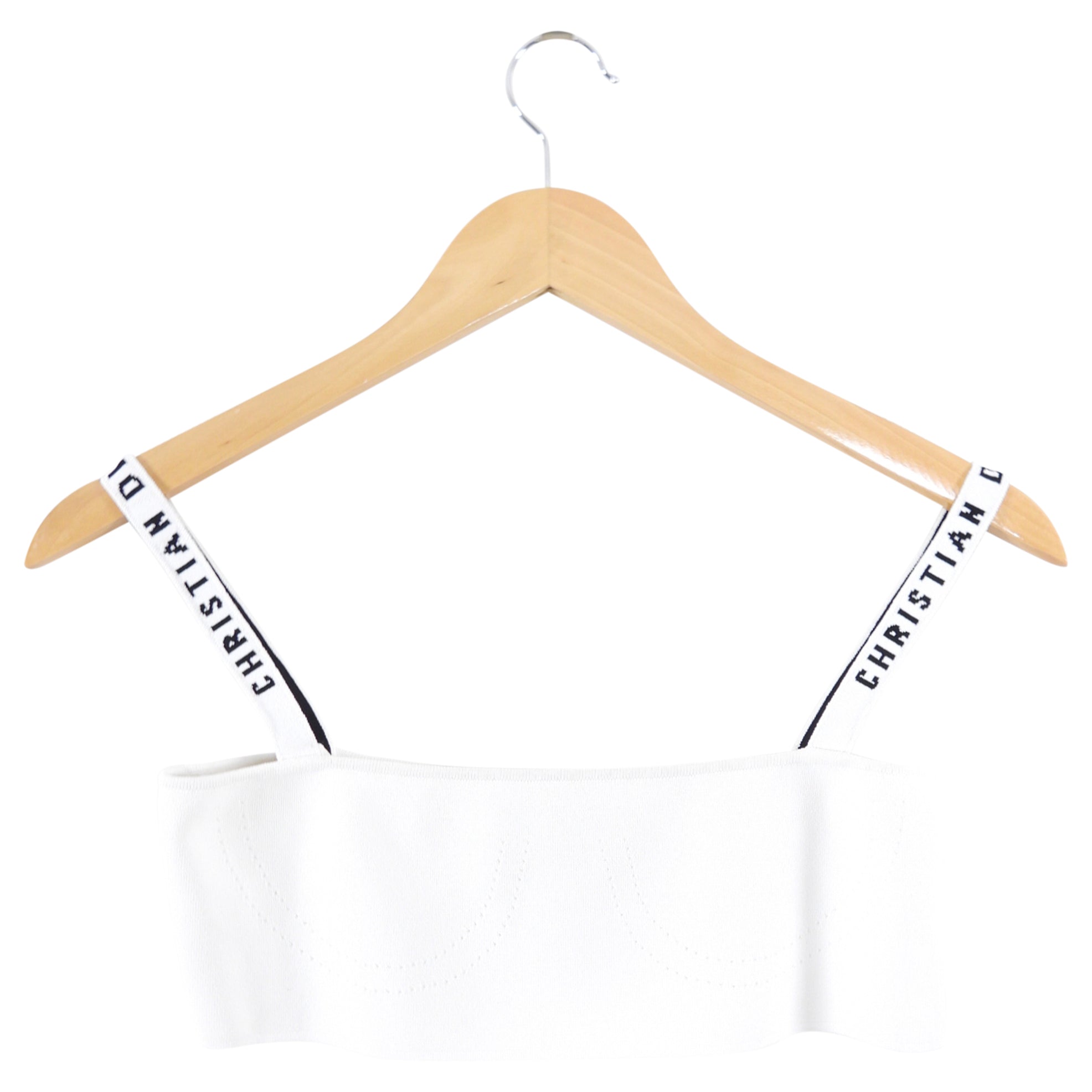 Christian Dior White Knit Crop Bandeau Tank Top - Women's Fashion Summer Essential for Beach & Party Outfits
