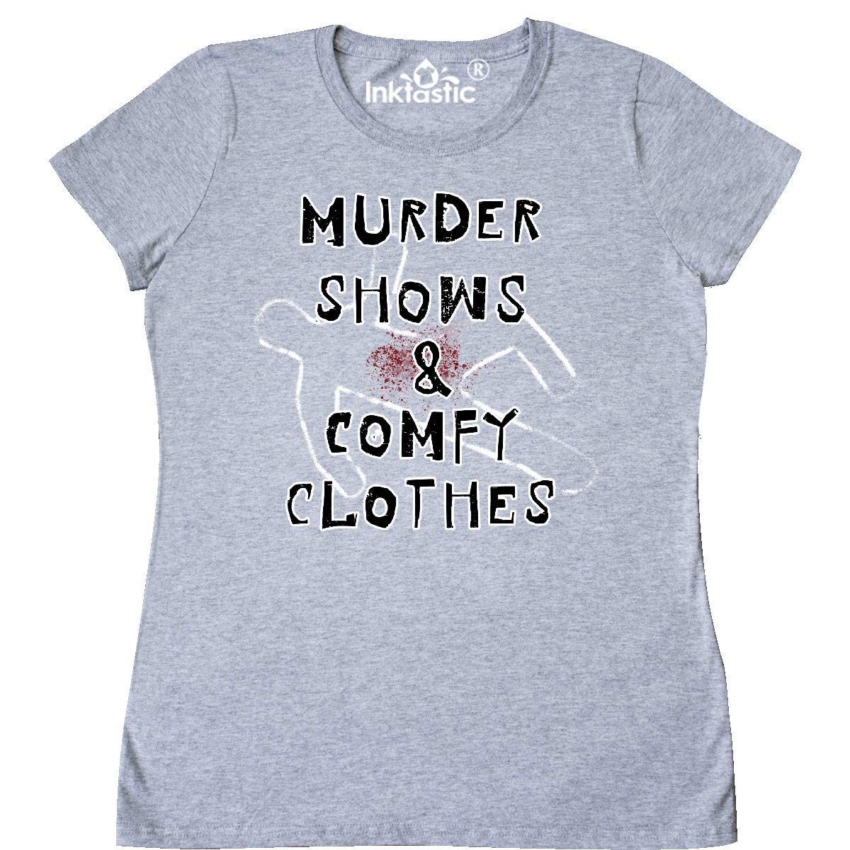 Inktastic Murder Shows & Comfy Clothes Bloody Chalk Outline Women's T-Shirt - True Crime Fan Gift, Funny TV Show Tee for Women, Perfect for Crime Podcasts & Mystery Lovers