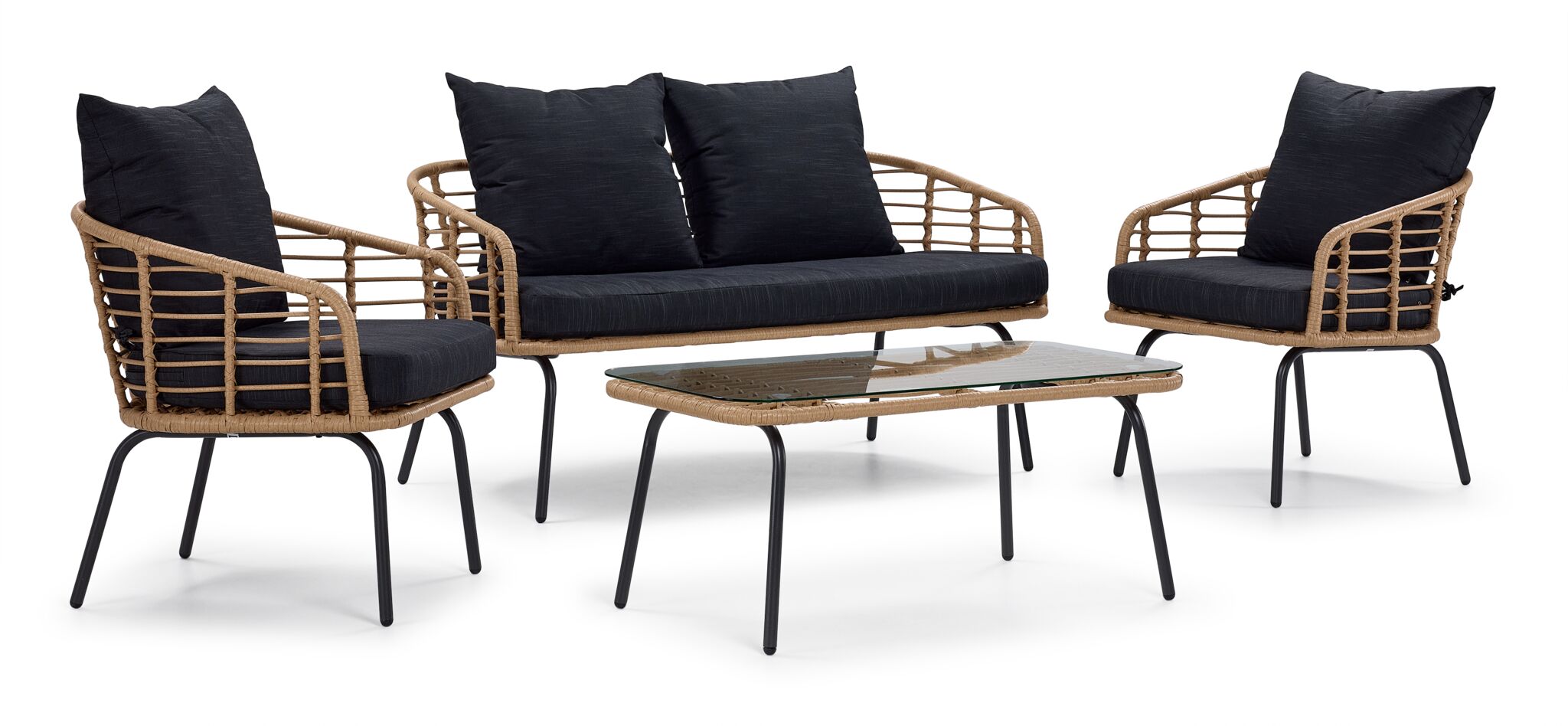 Belize 4-Piece Outdoor Patio Conversation Set - Beige & Black Wicker Furniture for Garden, Backyard, Poolside & Deck Relaxation