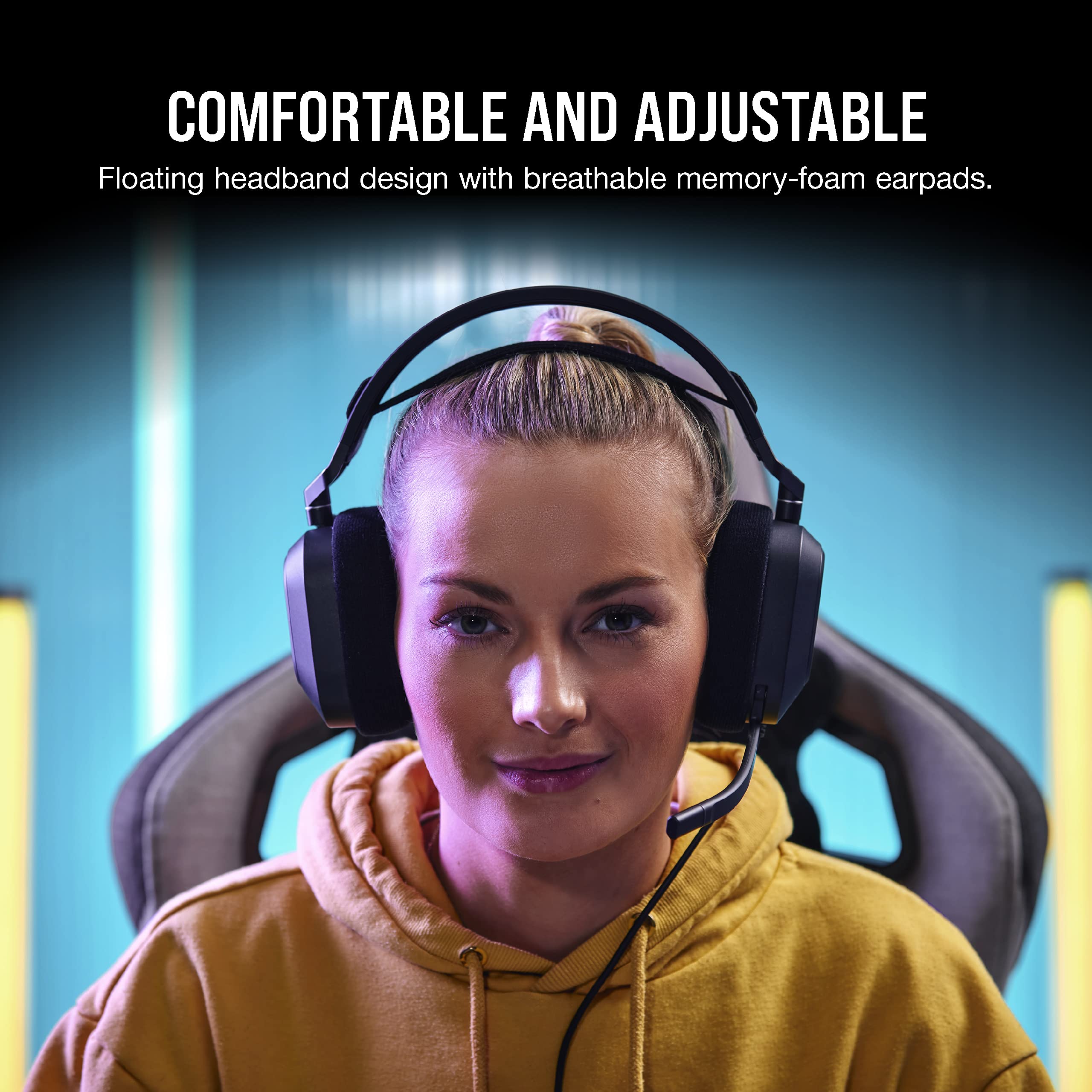 Corsair HS80 RGB USB Premium Gaming Headset with Dolby Audio 7.1 Surround Sound - Broadcast-Grade Omni-Directional Mic, Memory Foam Earpads, Hi-Fi Sound for PC, PS5, Xbox - Perfect for Streaming, Esports & Long Gaming Sessions (Carbon)