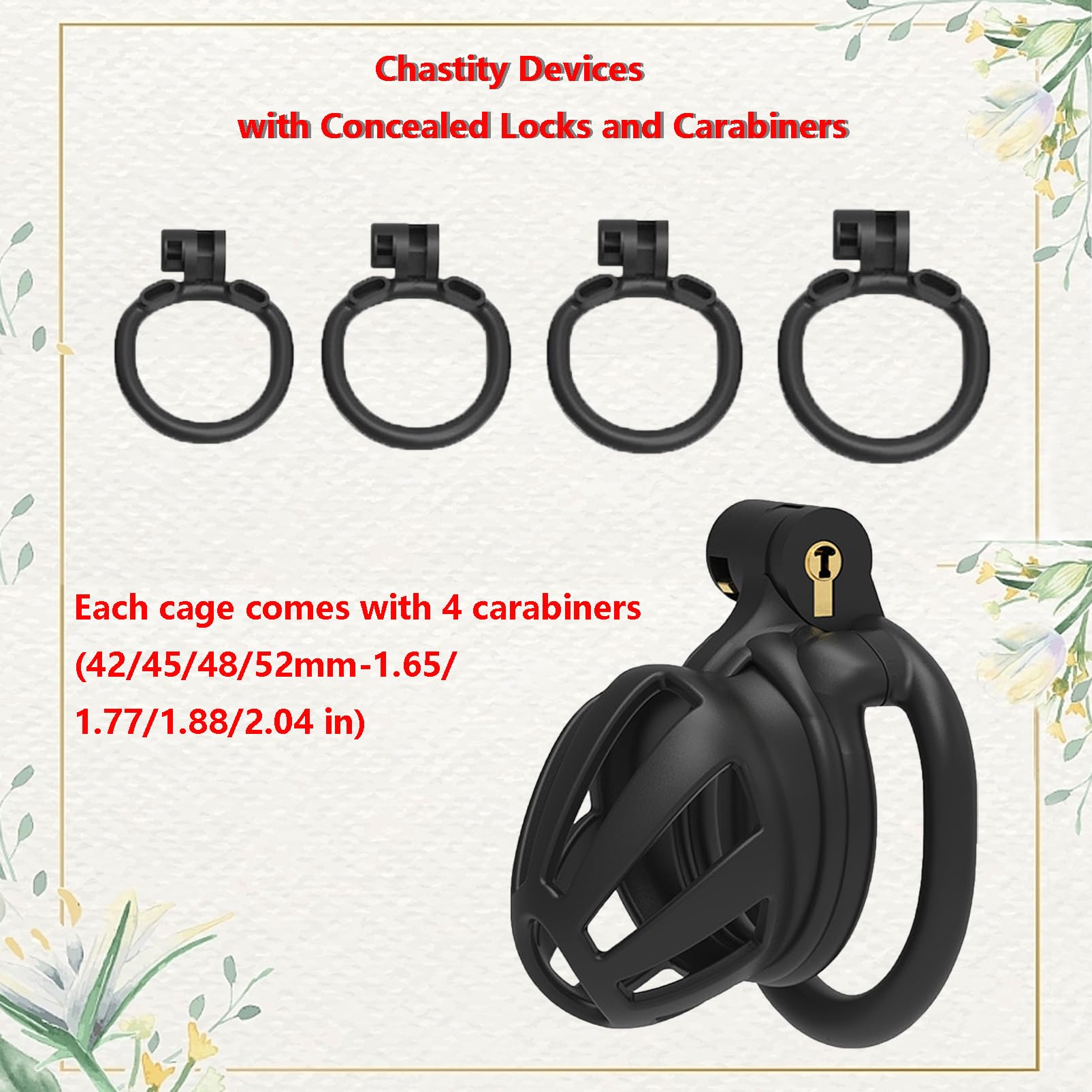 3D Resin Chastity Cage for Men - 4 Piece Penis Ring Set, Small & Breathable Sissy Chastity Device with Hidden Lock & Keys - Adult SM Cock Bondage Slave Sex Toys (Short-Flat, Black) for BDSM Play, Couples Roleplay, and Male Submissive Training
