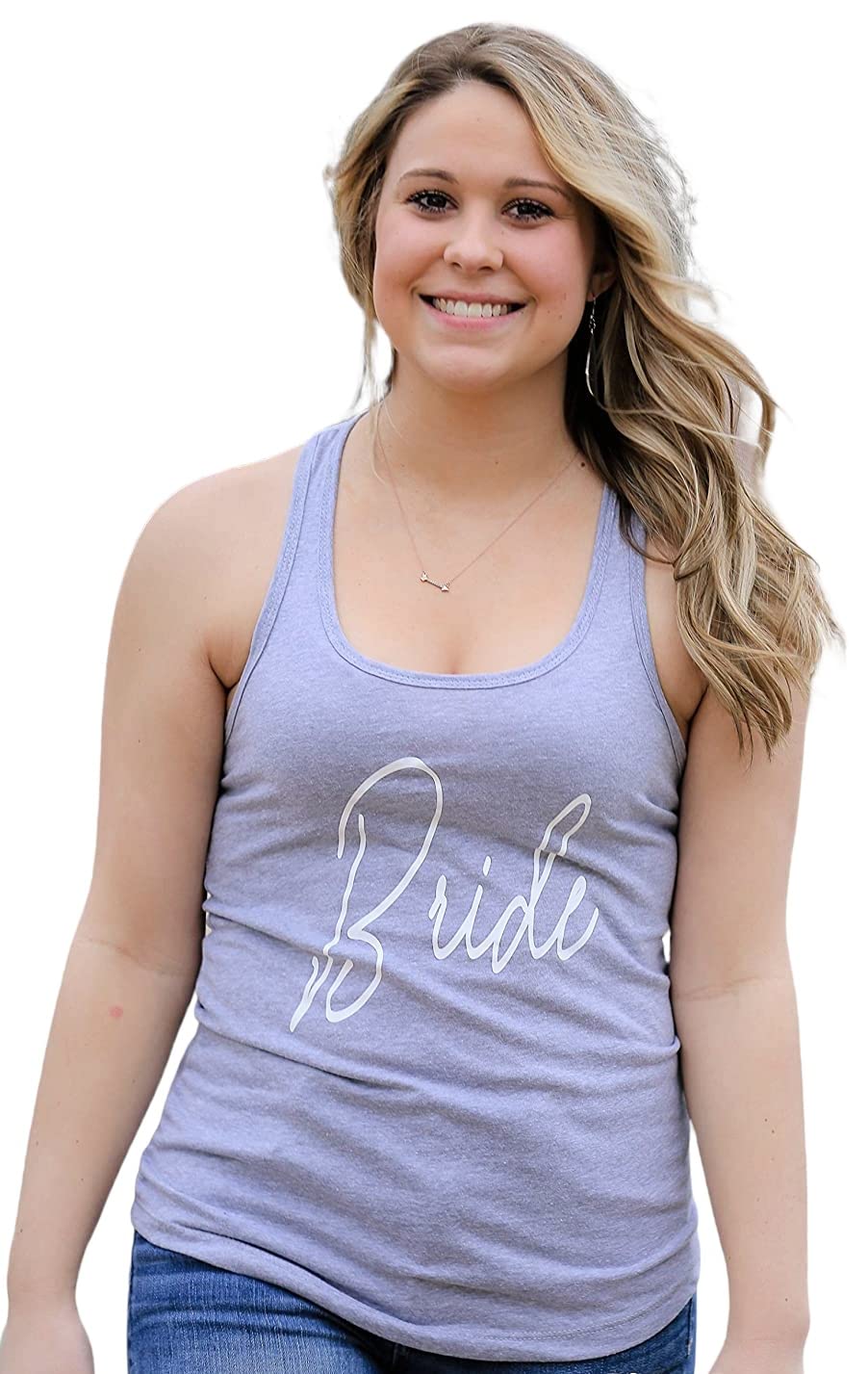 Bridal Tank Top for Bride to Be - Gray & White Racerback Shirt - Large Size - Perfect for Bachelorette Parties, Bridal Showers & Wedding Rehearsals