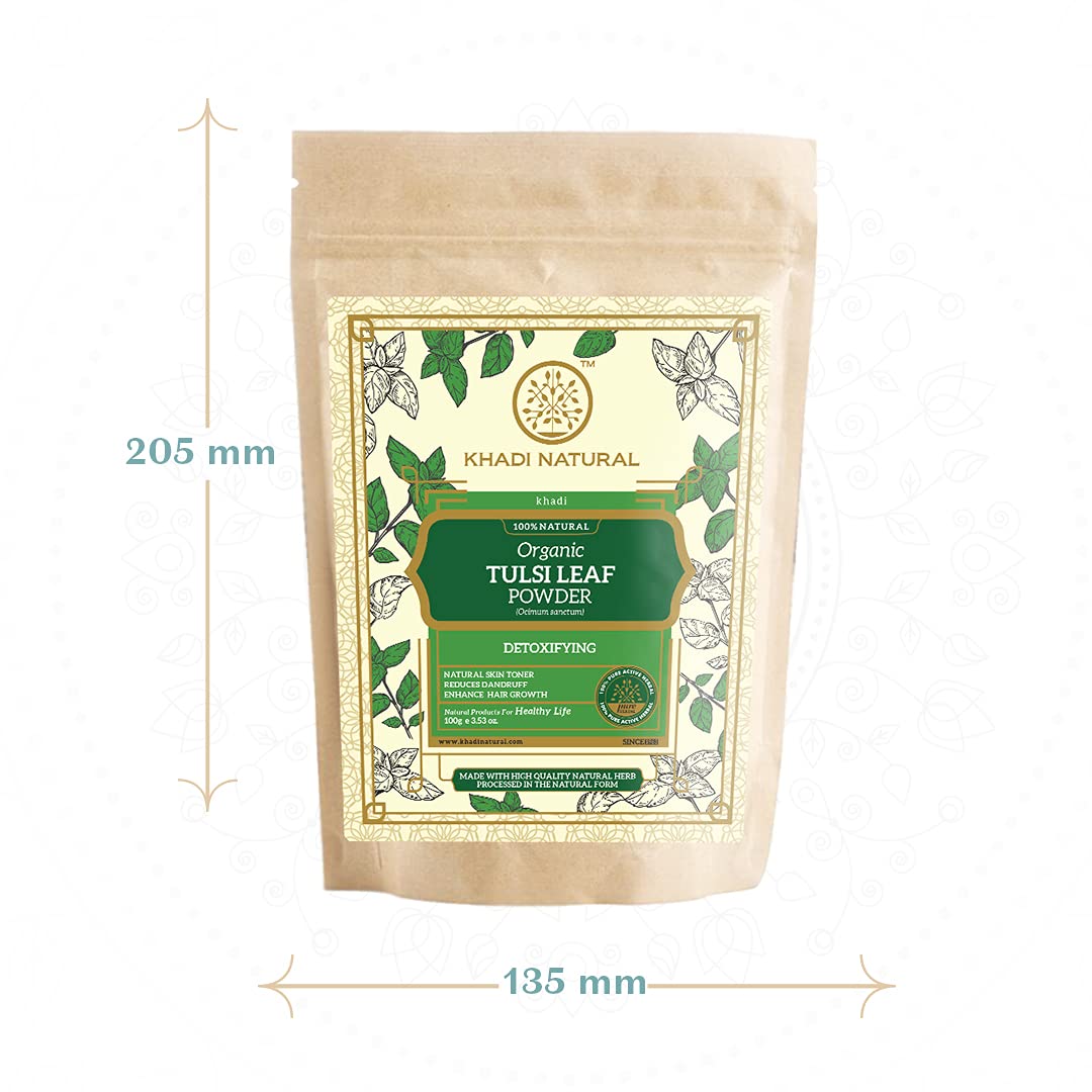 Organic KHADI NATURAL Tulsi Leaf Powder - Pack of 2 (2x100g) 200g | Herbal Supplement for Immunity, Stress Relief & Detox | Perfect for Tea, Smoothies & Ayurvedic Remedies