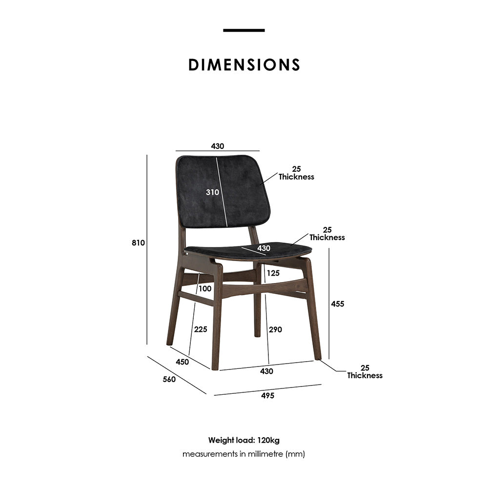 HEATH Modern Dining Chair - Walnut & Charcoal Fabric Upholstered - Perfect for Kitchen, Dining Room and Home Office Seating
