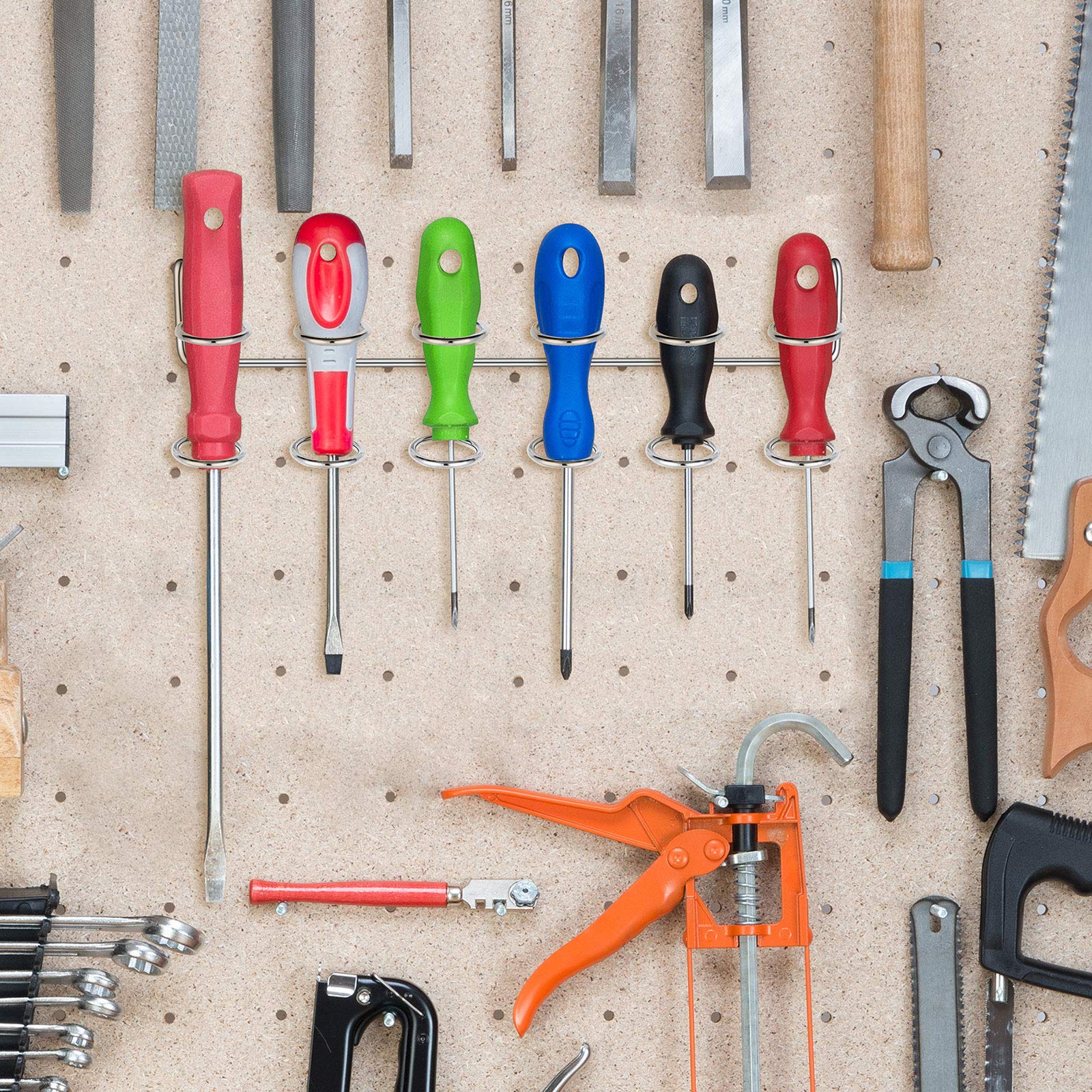 Pegboard Screwdriver Holder & Tool Organizer Set - 4-Piece Silver Peg Board Accessories for Pliers, Wrenches & Tools | Perfect for Garage, Workshop & DIY Projects
