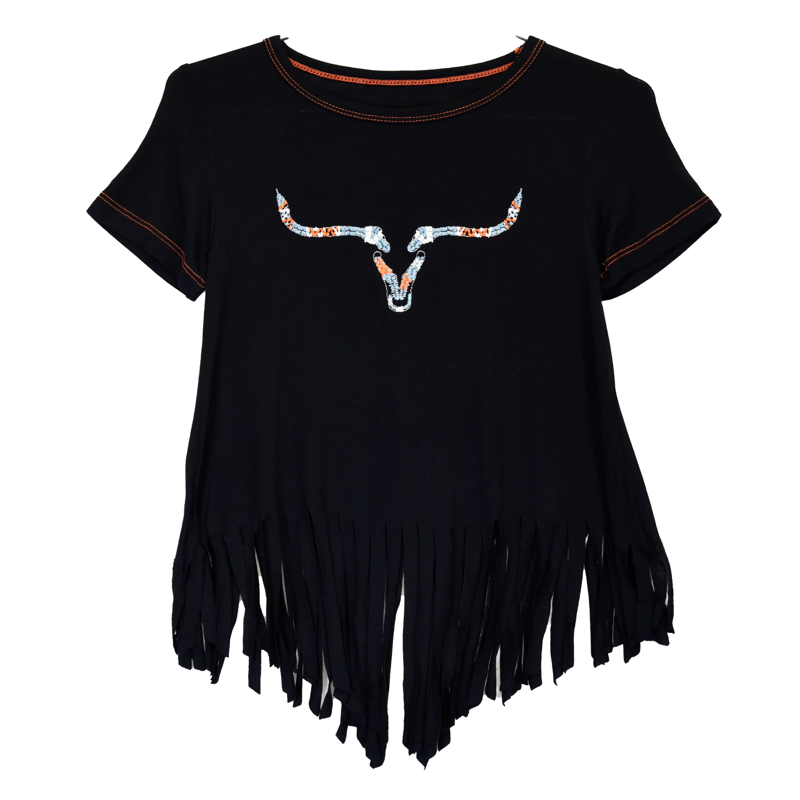 Youth Girl's Aztec Stitch Ghost Crew Black Short Sleeve T-Shirt | Trendy Graphic Tee for Casual Wear & School Outfits