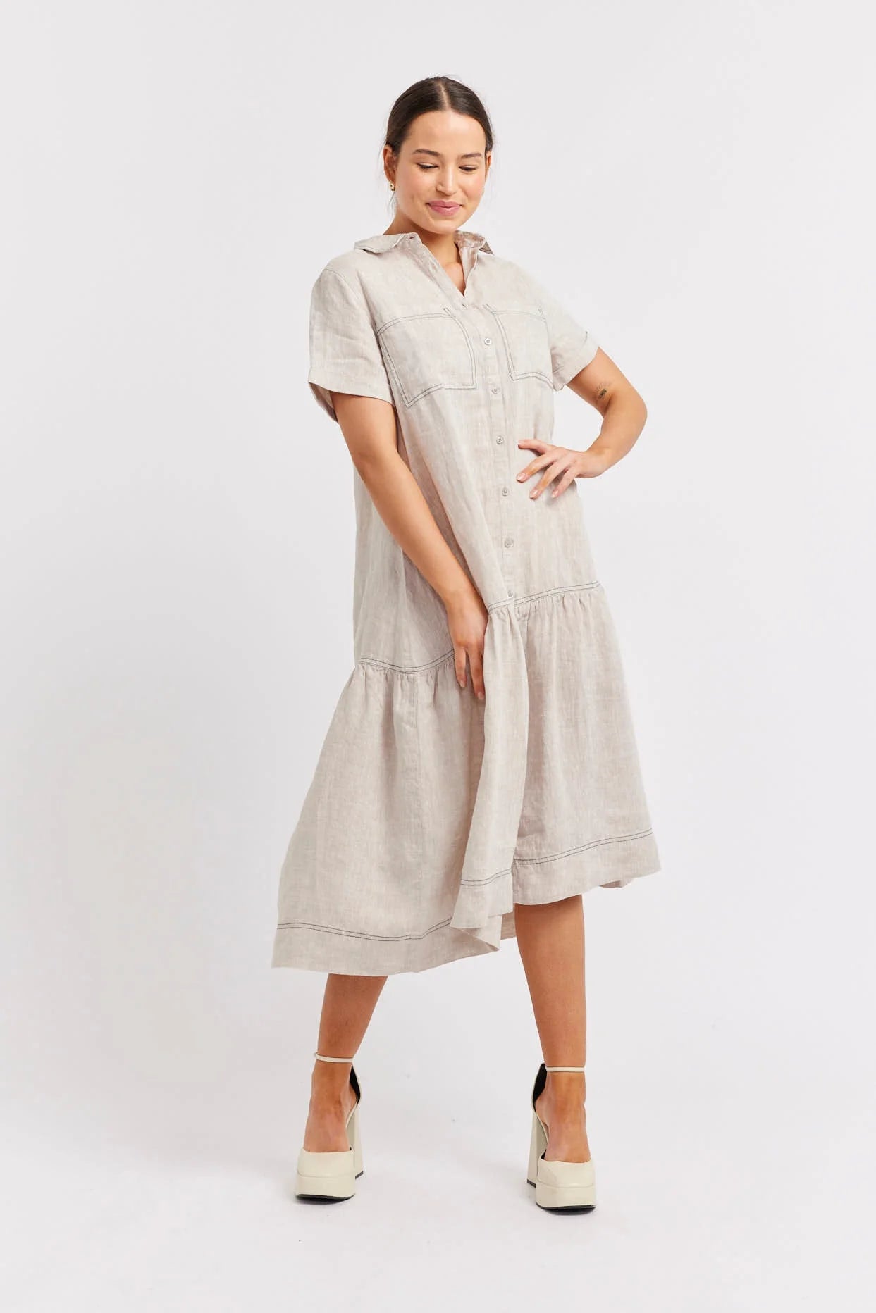 DORA Linen Dress for Women - String & Navy Blue - Summer Casual Dress for Beach, Travel, and Everyday Wear