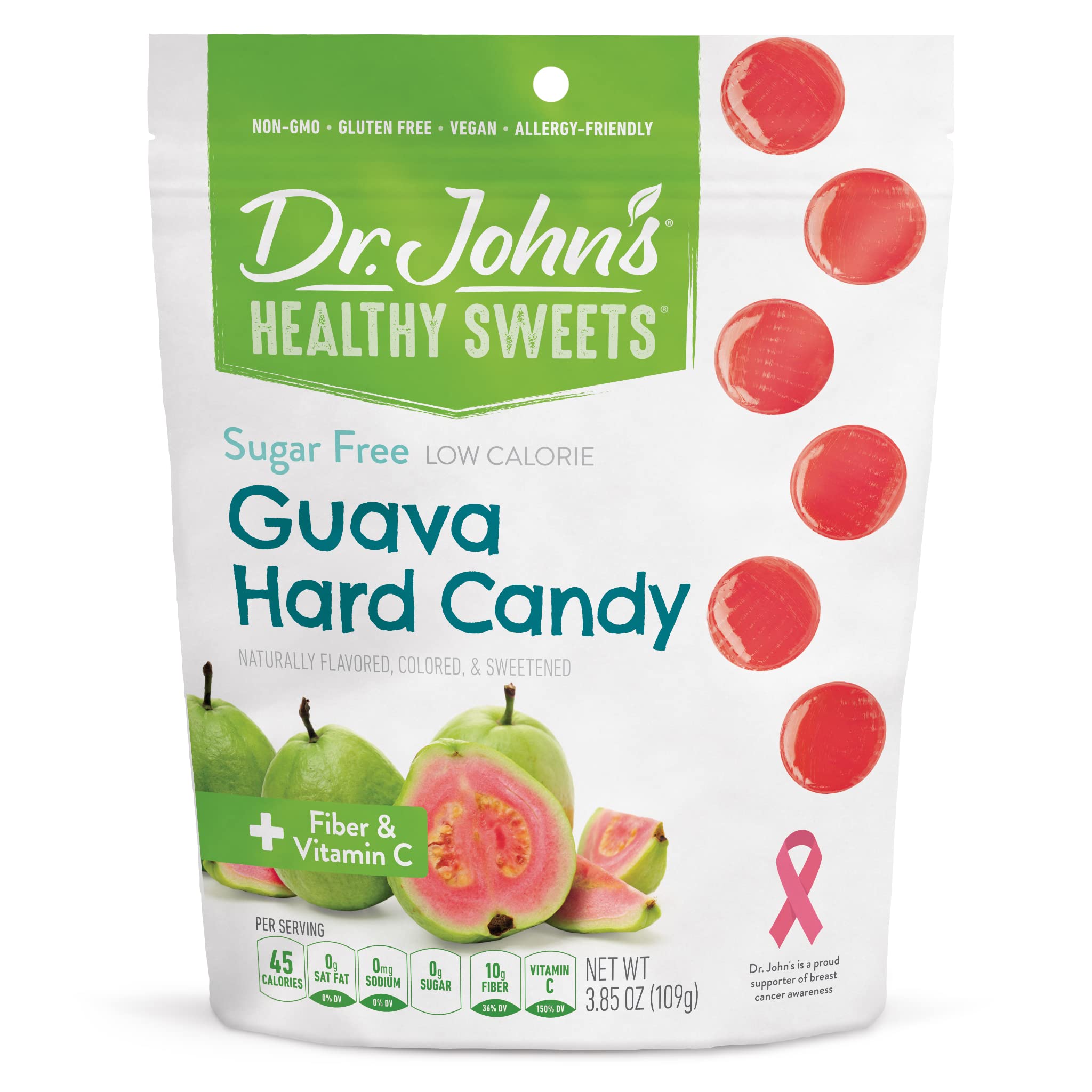 Dr. John’s Sugar Free Hard Candy - Zero Sugar, Low Calorie, Keto & Vegan Friendly, Gluten Free Guava Flavor (3.85 OZ) - Perfect for Diabetics, Weight Loss & Healthy Snacking at Home, Office or Travel