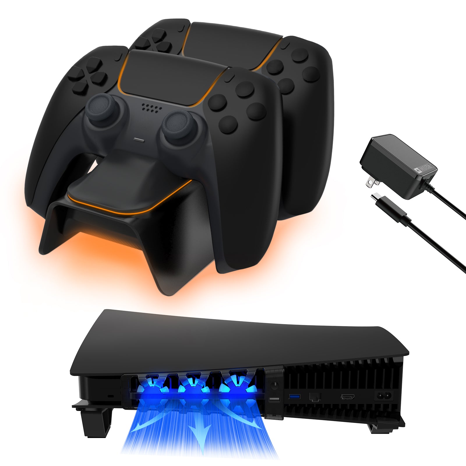 NexiGo PS5 Horizontal Stand with Dual Controller Charger & Cooling Fan - Perfect for Gaming Setup, Home Entertainment & Console Protection