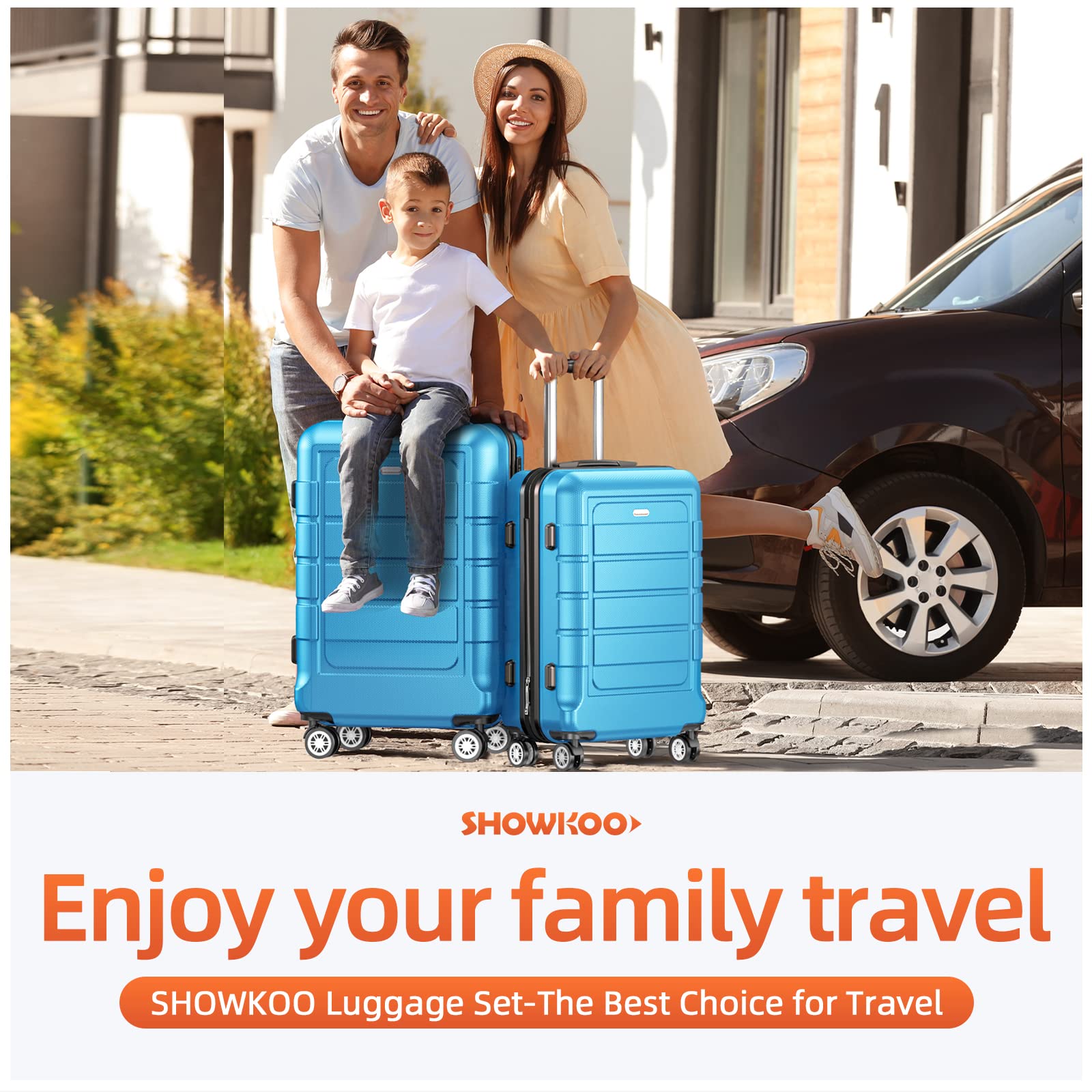 SHOWKOO 4-Piece Expandable Luggage Set - Durable PC+ABS Suitcases with Double Spinner Wheels & TSA Lock, Sky Blue - Perfect for Travel, Vacations & Business Trips