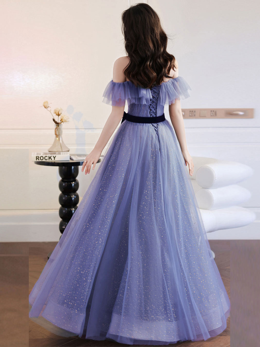 Elegant Purple A-Line Tulle Long Prom Dress - Off Shoulder Formal Gown for Graduation, Homecoming & Special Occasions
