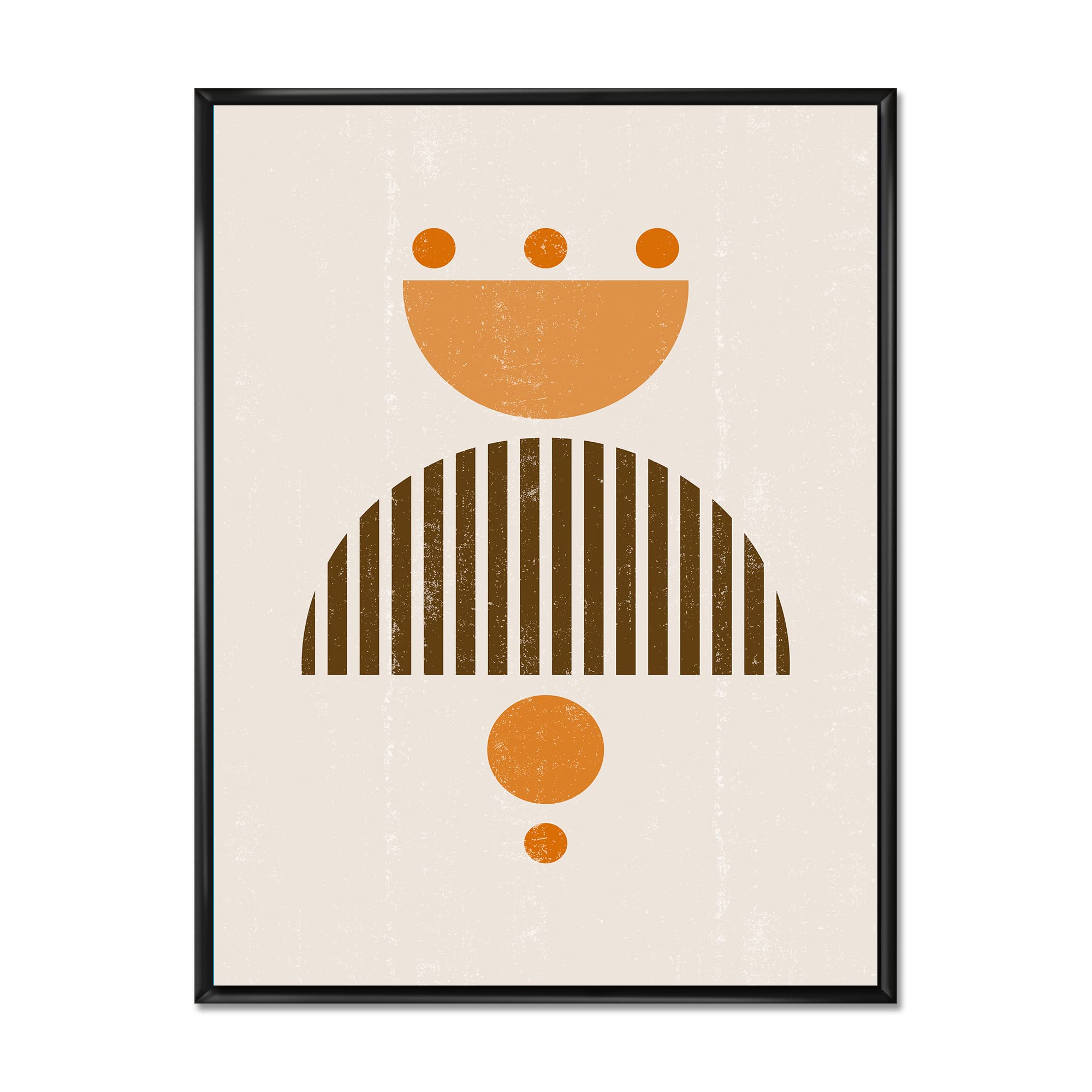 Abstract Minimal Sun and Moon Wall Art - Earth Tone Framed Canvas Print for Living Room & Bedroom Decor