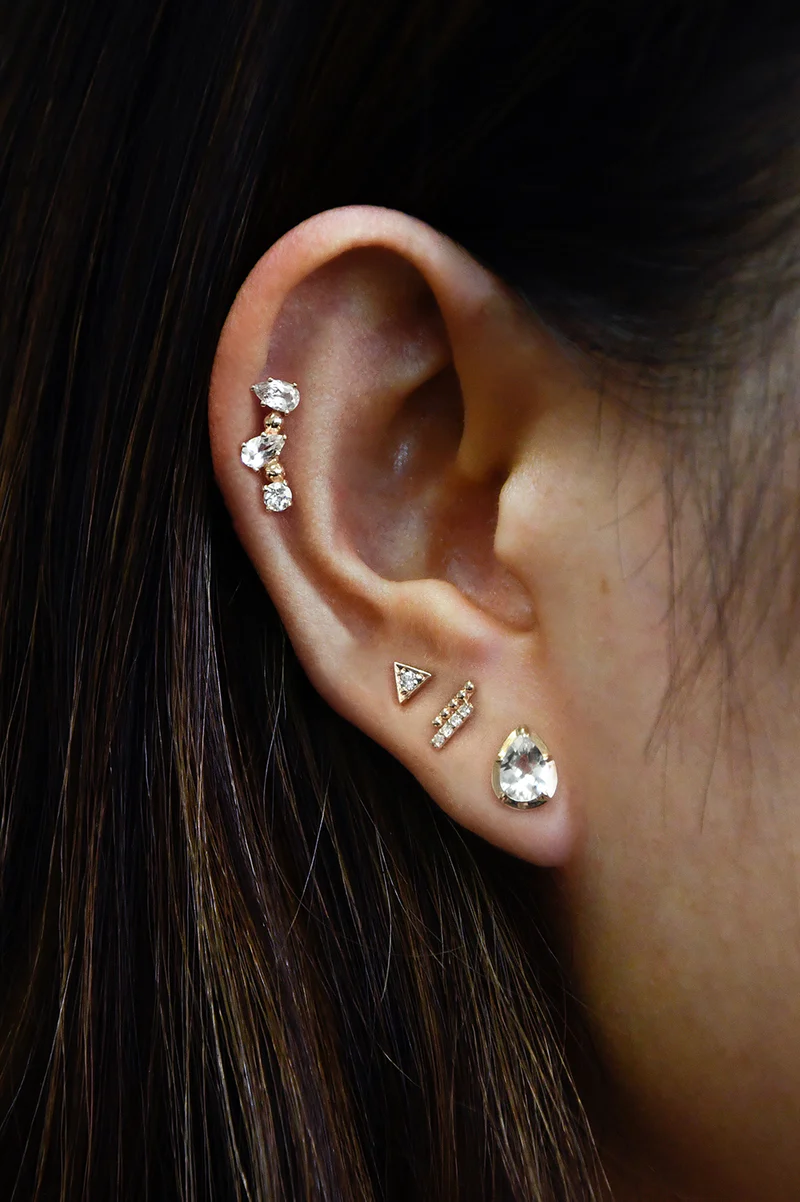Dew Drop Diamond Pavé Bar Stud Earrings - 14K Gold Plated Cubic Zirconia Dainty Jewelry for Women, Perfect for Everyday Wear, Parties & Special Occasions