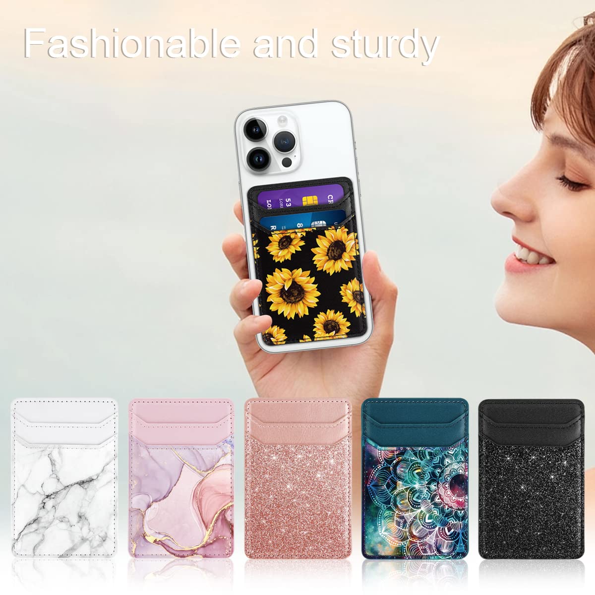Self Adhesive Phone Card Holder - Leather RFID Blocking Wallet Pocket Sticker for Smartphones (Universal Fit) - Securely Holds Credit Cards & IDs - Perfect for Travel, Shopping and Daily Use