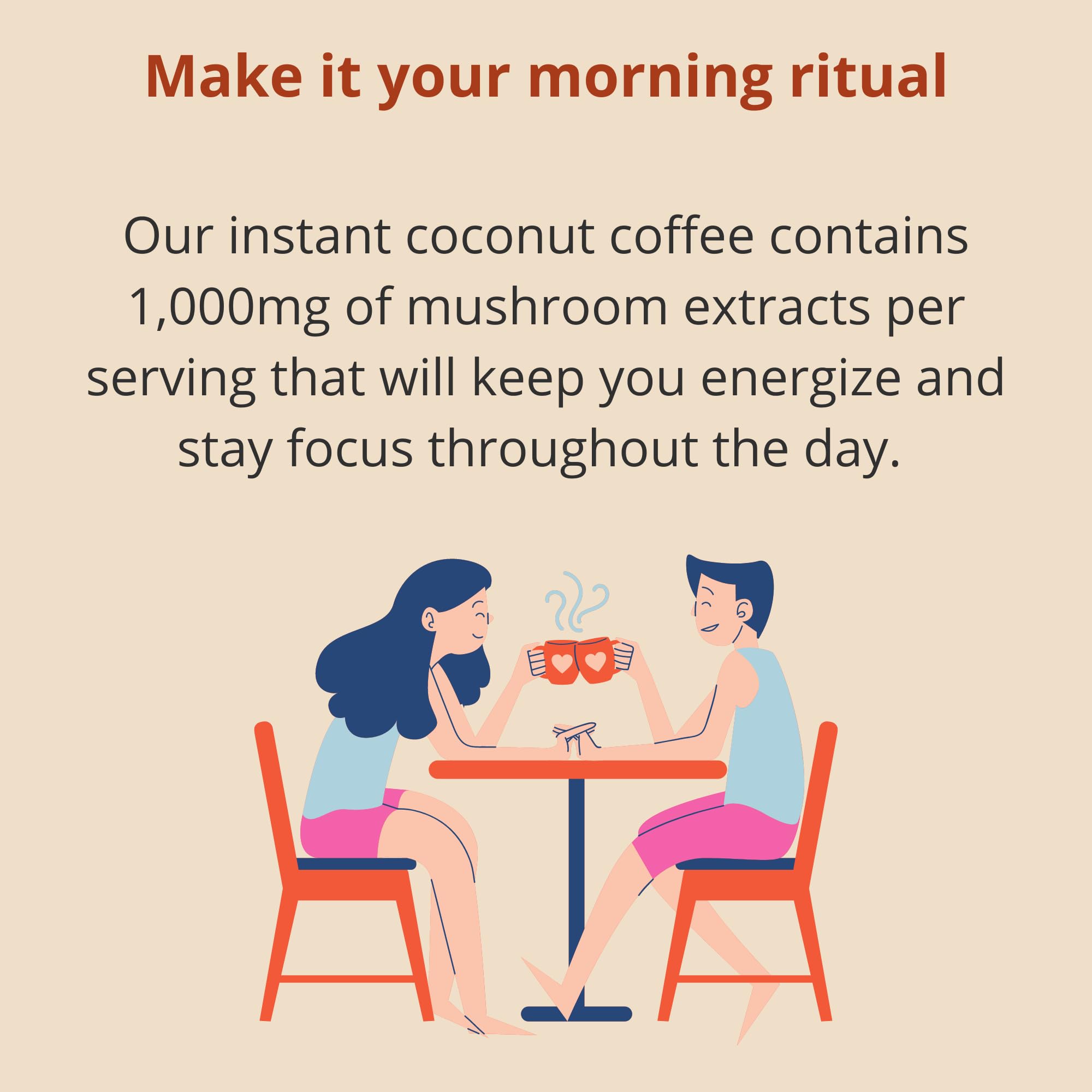 Nootropic Mushroom Coffee Blend with Cordyceps, Lion’s Mane & Reishi - 16oz Instant Coffee Powder with Coconut Milk | Boost Focus & Energy | Perfect for Morning Routine, Workouts and Mental Clarity