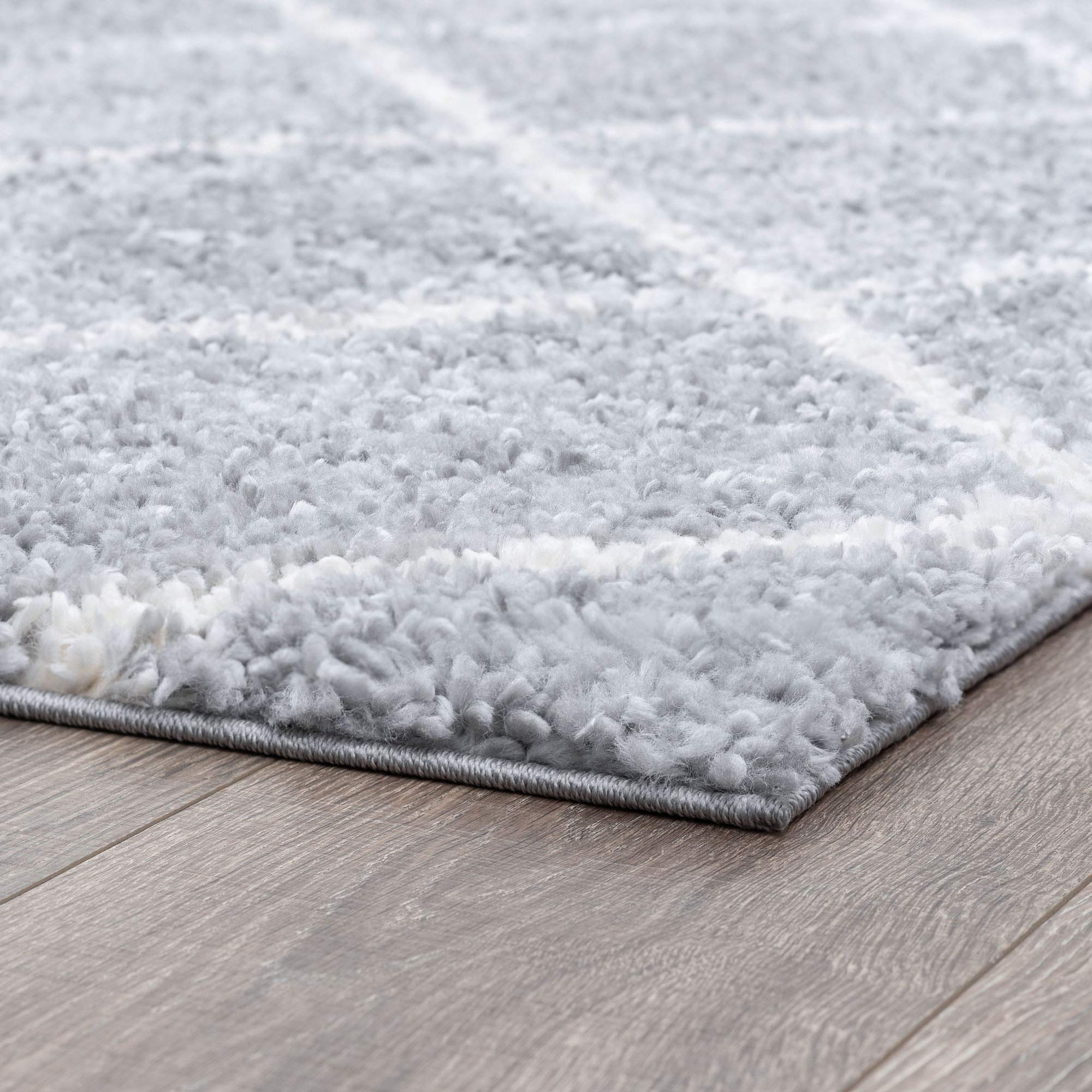 Derry Silver Large 8x10 Shag Rug - Soft Plush Area Carpet for Living Room, Bedroom, Dining Room | Indoor Entryway, Foyer, Kitchen & Bath Decor | Transitional Shaggy Diamond Pattern - Cozy Home & Office Flooring Solution