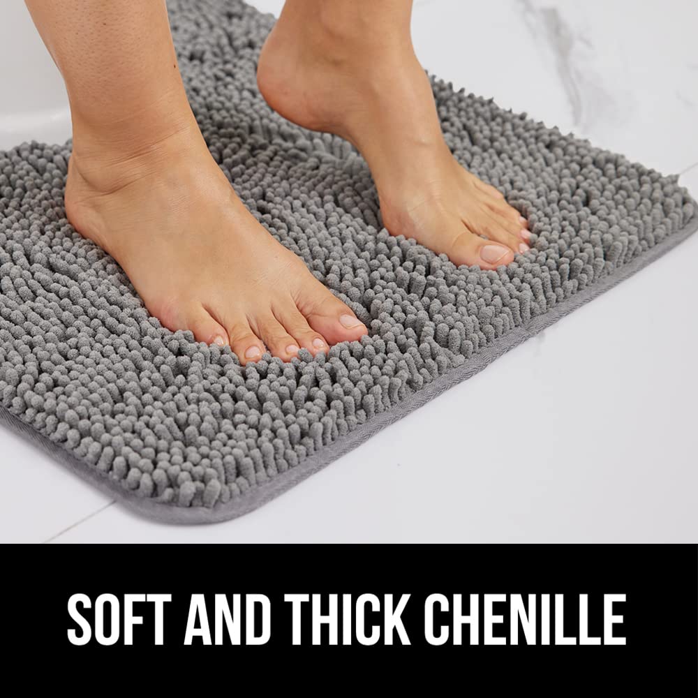 Premium Gorilla Grip Bath Rug & U-Shape Toilet Mat Set - Non-Slip, Super Absorbent, Quick Dry - Gray 30x20