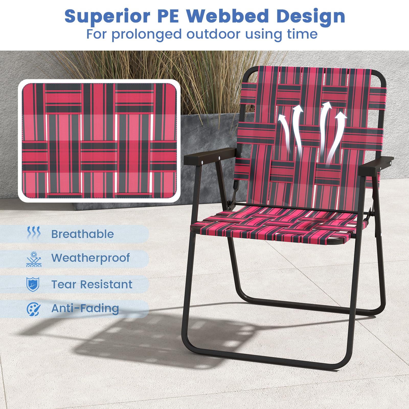 Tangkula 6-Pack Folding Lawn Chairs - Heavy Duty Metal Frame Webbed Patio Chairs with Wide Armrests | Portable Outdoor Dining Chairs for Backyard, Camping, Beach & Poolside | Perfect for Picnics, BBQs and Summer Relaxation