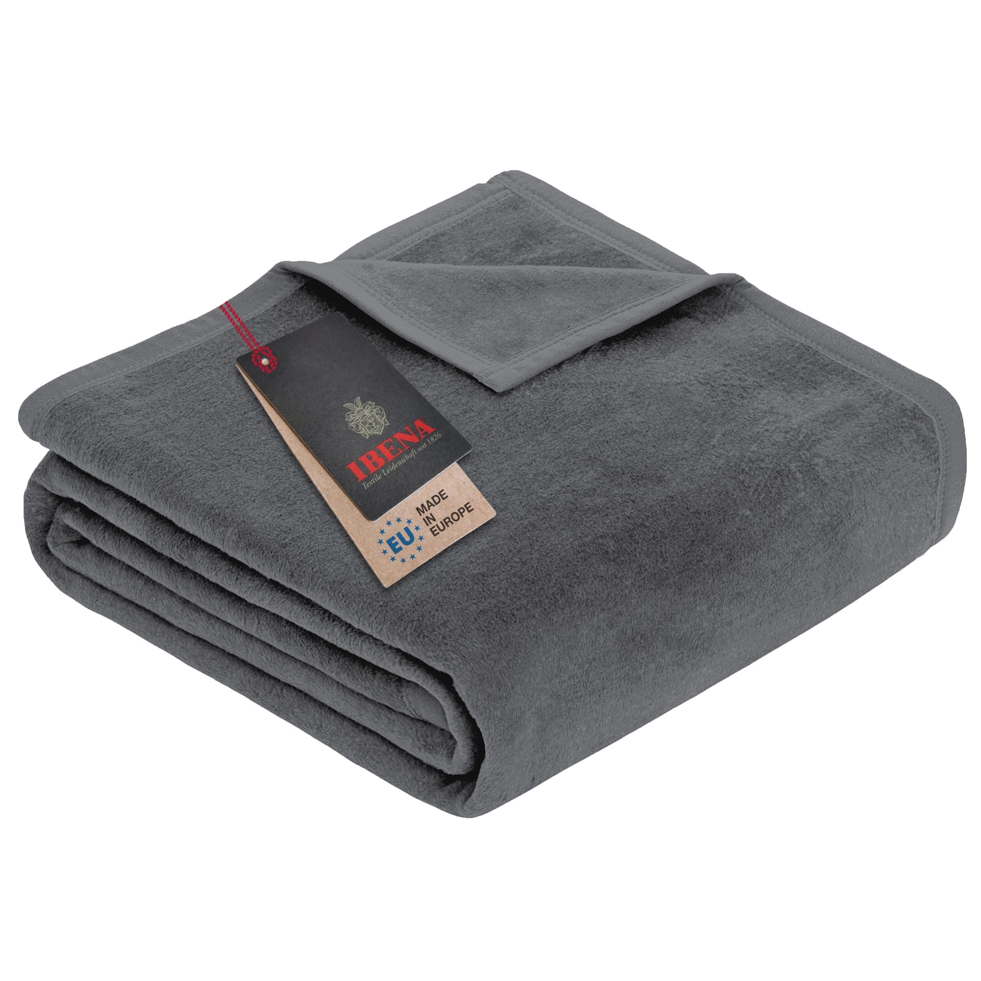 IBENA Plush Solid Color Cotton Blend Queen Size Bed Blanket - Soft & Cozy Pewter Gray Blanket for Bedroom, Living Room, and Guest Room