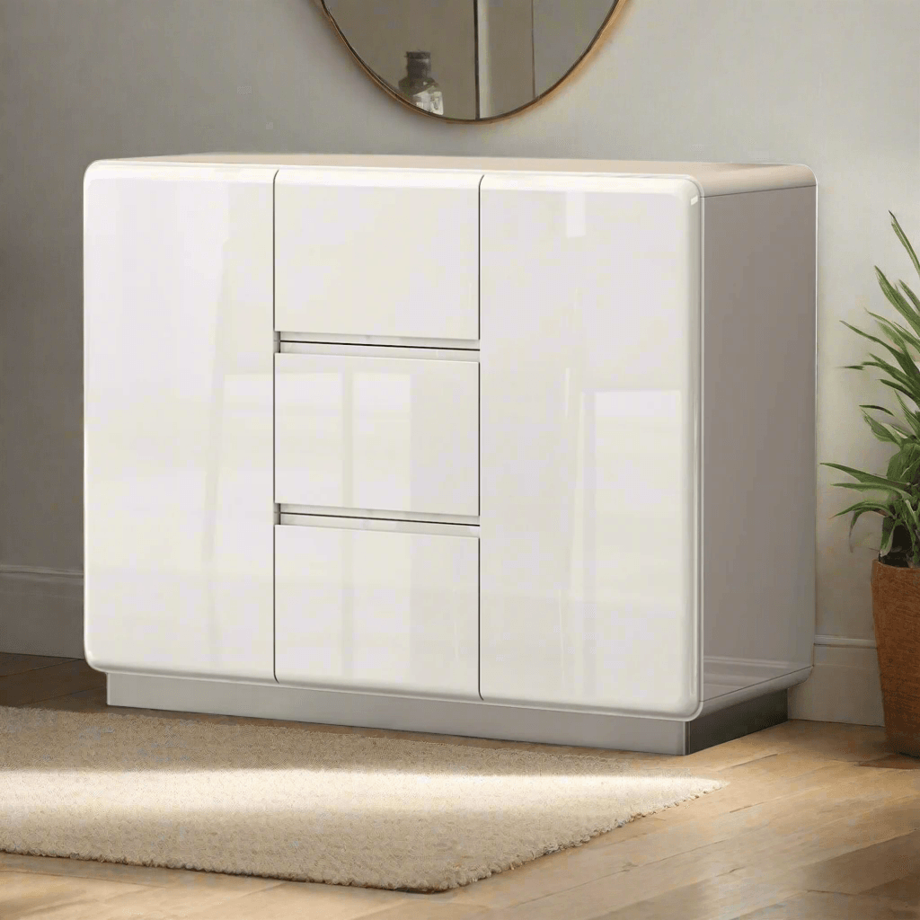 Estrella Gloss White Sideboard 100cm - Modern Buffet Cabinet for Dining Room, Living Room & Entryway Storage