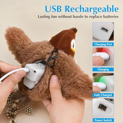 2025 Flying Bird Cat Toy - Interactive Chirping & Flapping Sparrow Brown Cat Toy for Indoor Cats - Perfect for Playtime & Exercise