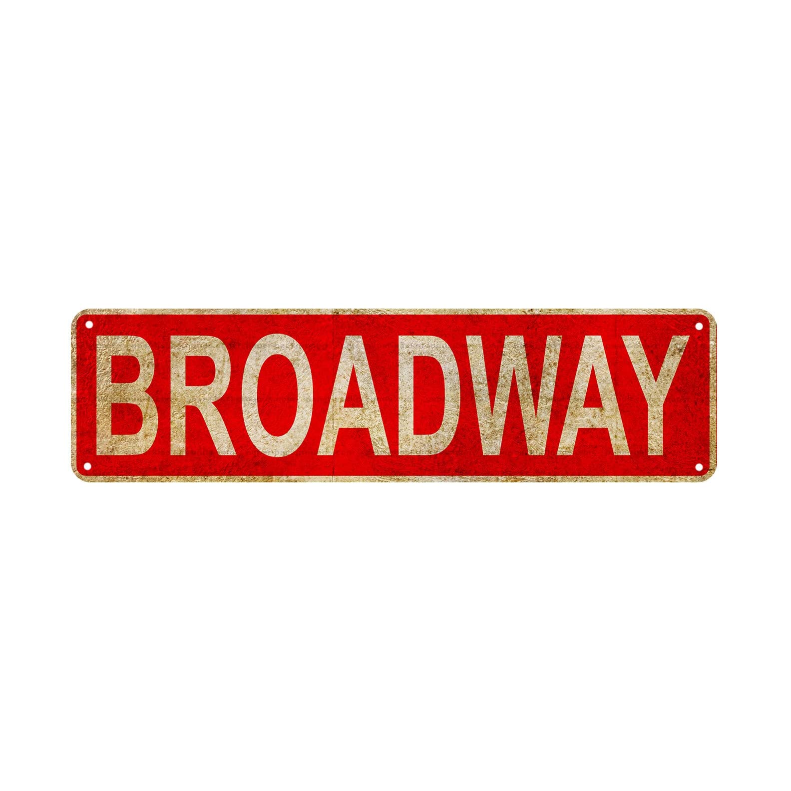 Vintage Broadway Street Sign - Rustic Metal Tin Wall Decor for Home & Outdoor - 4x16 Inch Red - Perfect for Bars, Cafes, and Themed Room Decor