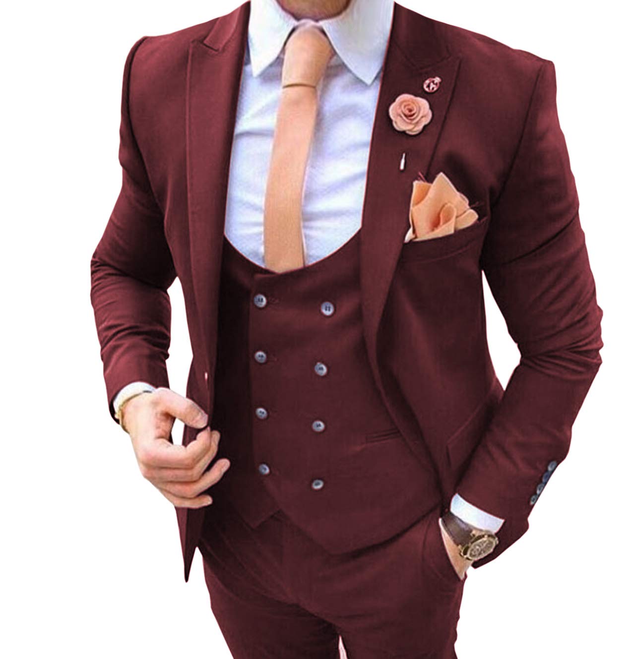 Men's Slim Fit 3-Piece Suit Set - Formal Notch Lapel Blazer, Vest & Pants for Wedding, Groomsmen & Business Occasions | Perfect for Prom, Interviews & Special Events