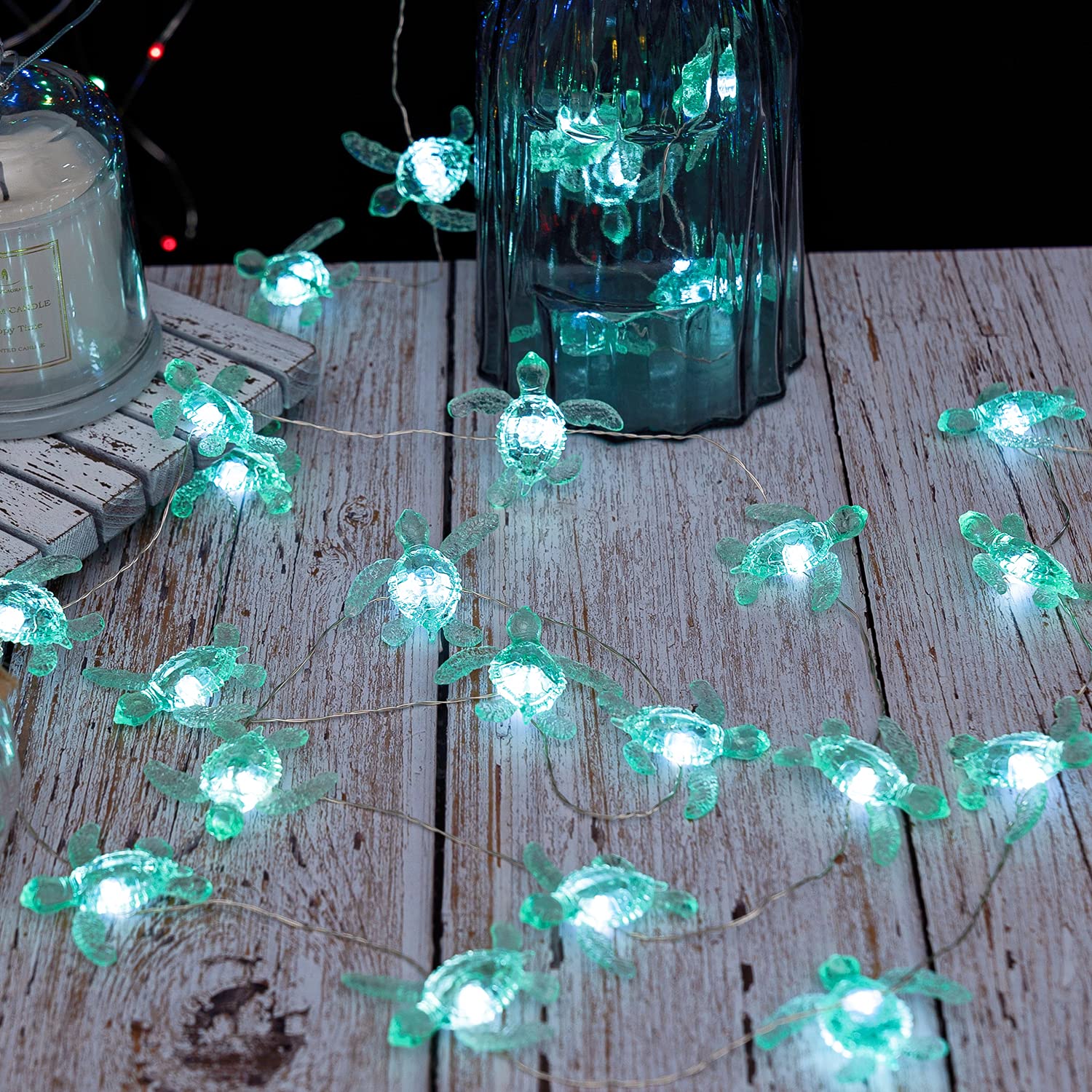 Turtle String Lights - 10ft 30 LED USB Powered Remote Control Beach Theme Decor for Christmas, Bathroom, Bedroom, Camping, Wedding & Birthday Party | Perfect for Coastal Home Decor, Outdoor Camping Ambiance and Festive Celebrations
