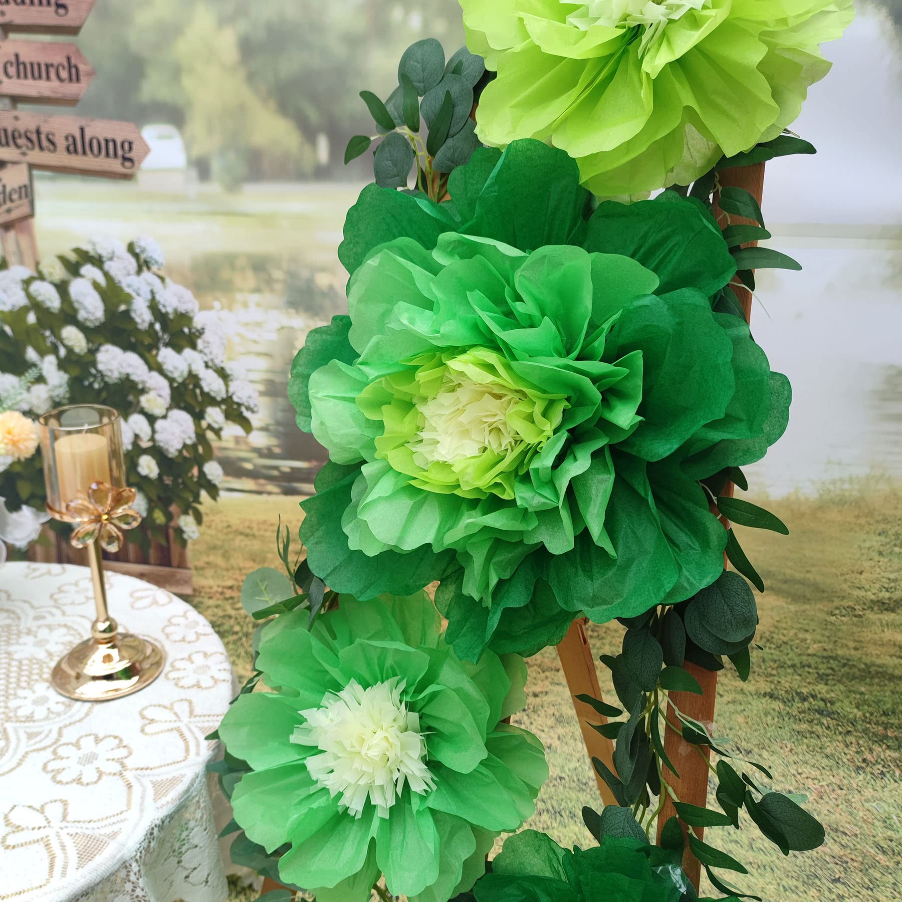 Large Green Paper Flowers - Pack of 4 for Wall Decor | Spring Party, Wedding, Nursery